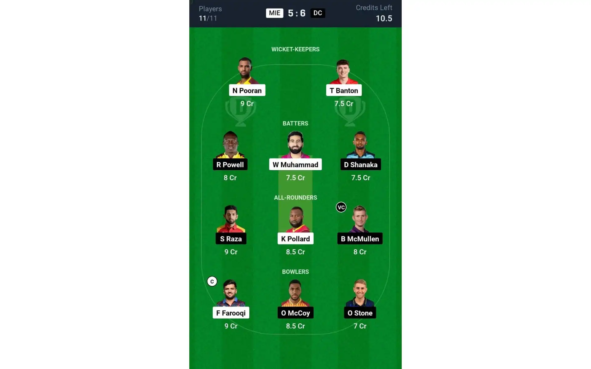 MIE vs DC, ILT20 2025: Dream11 Team 1 [Source: @Dream11 App]