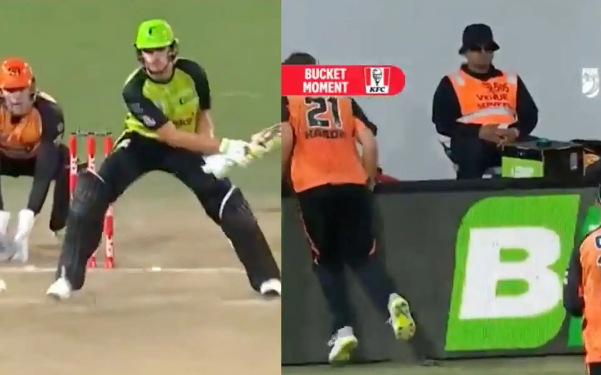Aaron Hardie's fall behind the fence (Source: @BBL/X.com)