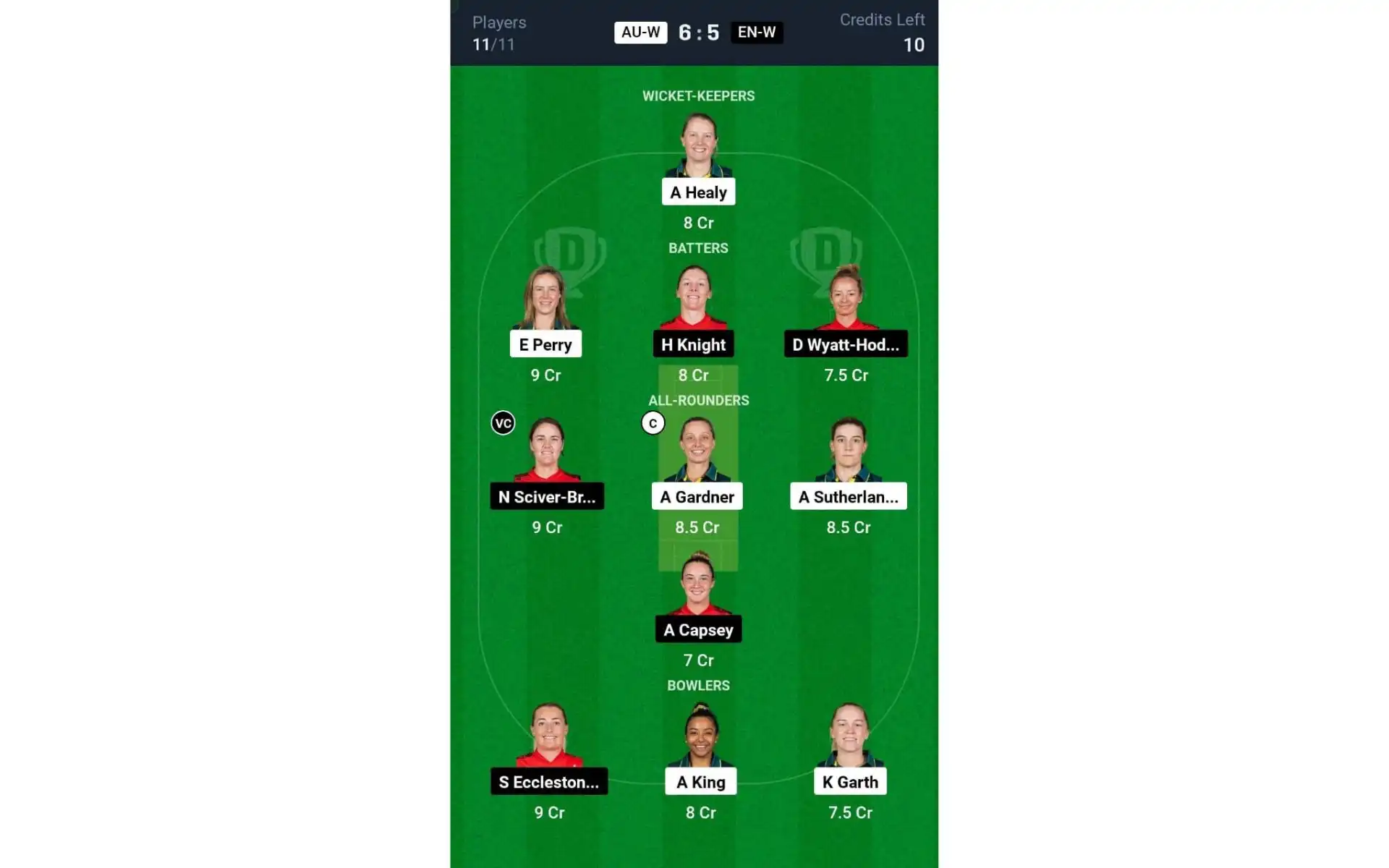 AU-W vs EN-W 2nd ODI: Dream11 Team 1 [Source: @Dream11 App]