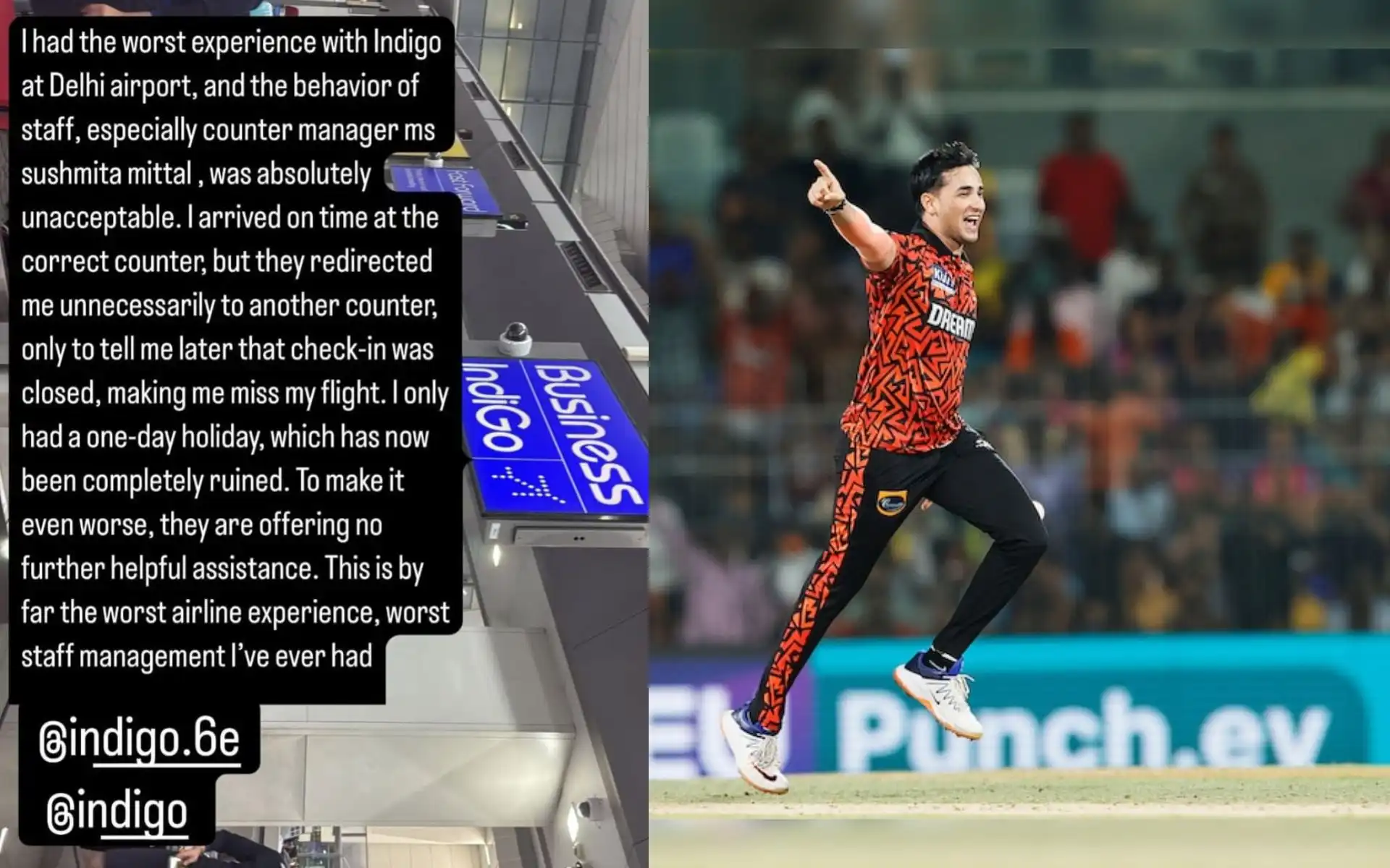 Abhishek Sharma's post for Indigo Airlines (Source:@SRH_UMESH,x.com)