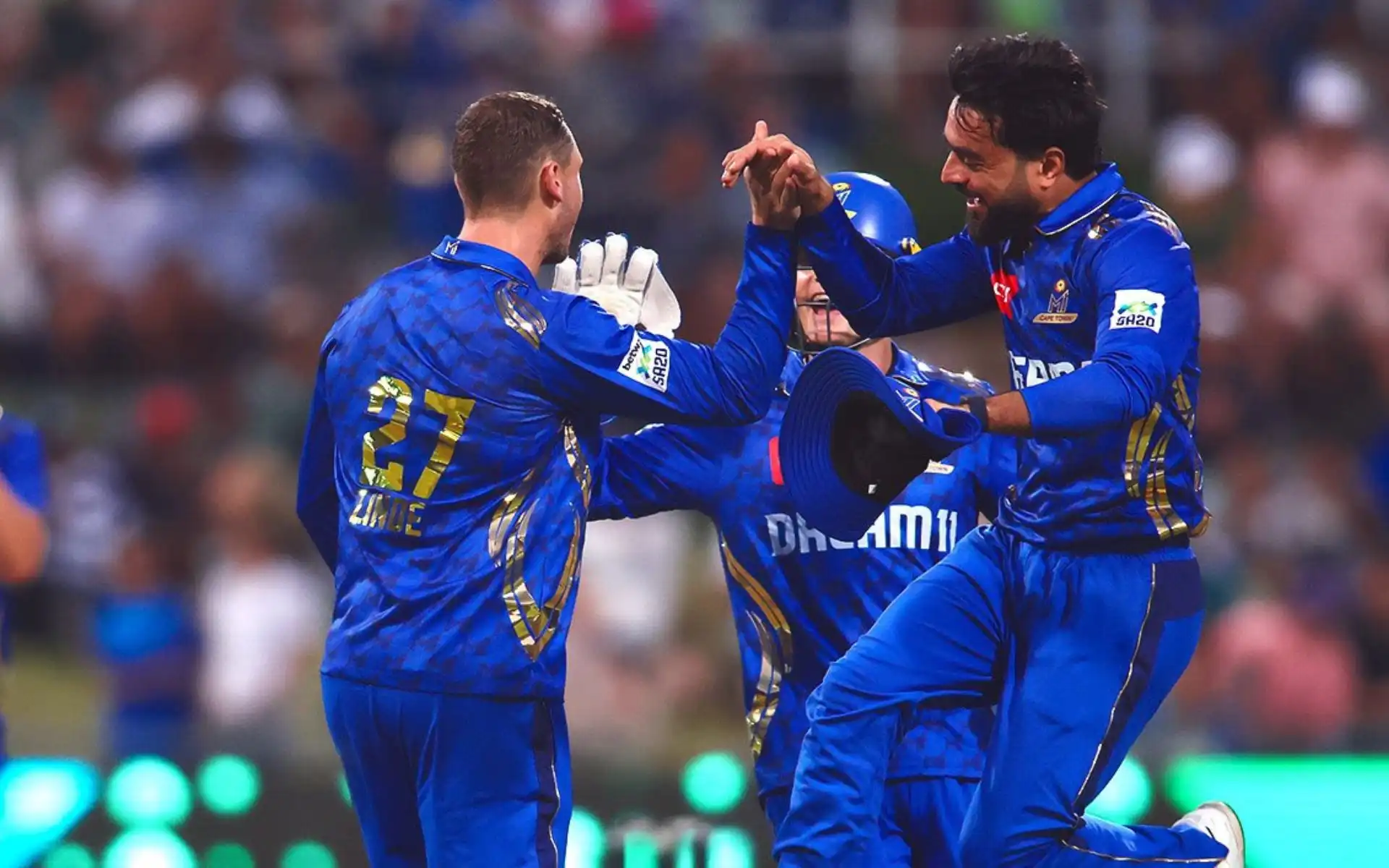 MI Cape Town bowlers celebrating a wicket [Source: @MICapeTown/x]