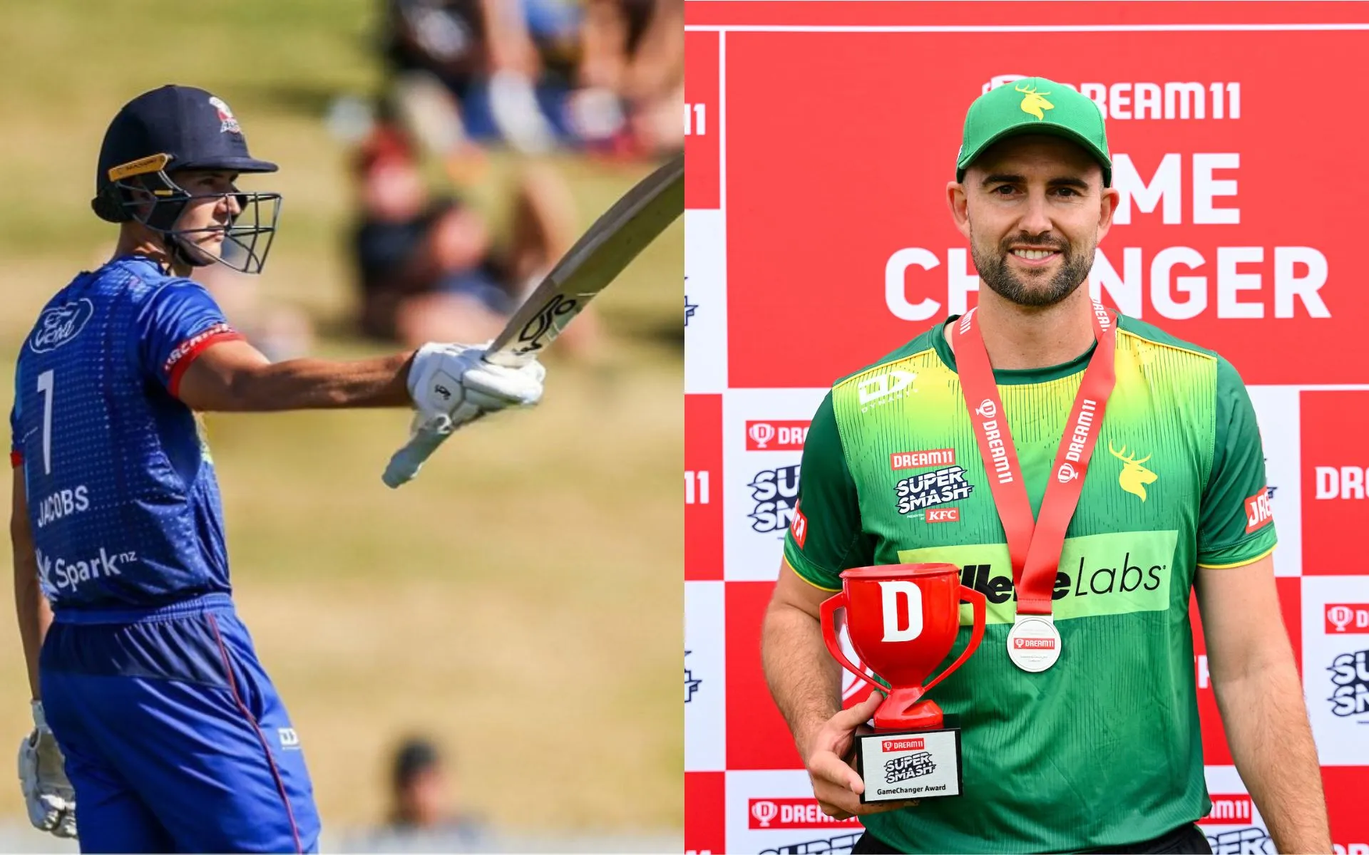 Bevon Jacobs and Tom Bruce (Source: @Kiwiscricketfan/X.com, @SuperSmashNZ/X.com)