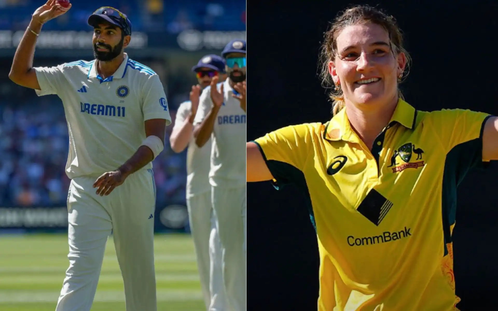 Jasprit Bumrah and Annabel Sutherland [Source: AP Photos, @cricketcomau/x]