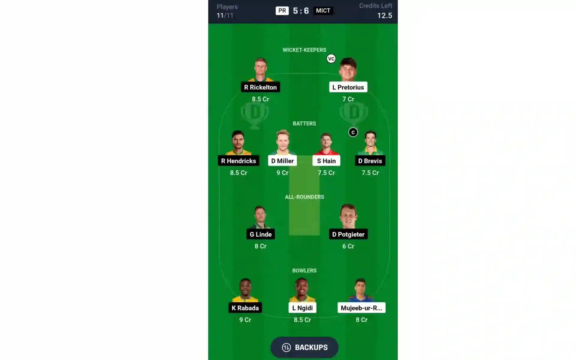 PR vs MICT, SA20 2025: Dream11 Team 1 [Source: @Dream11 App]