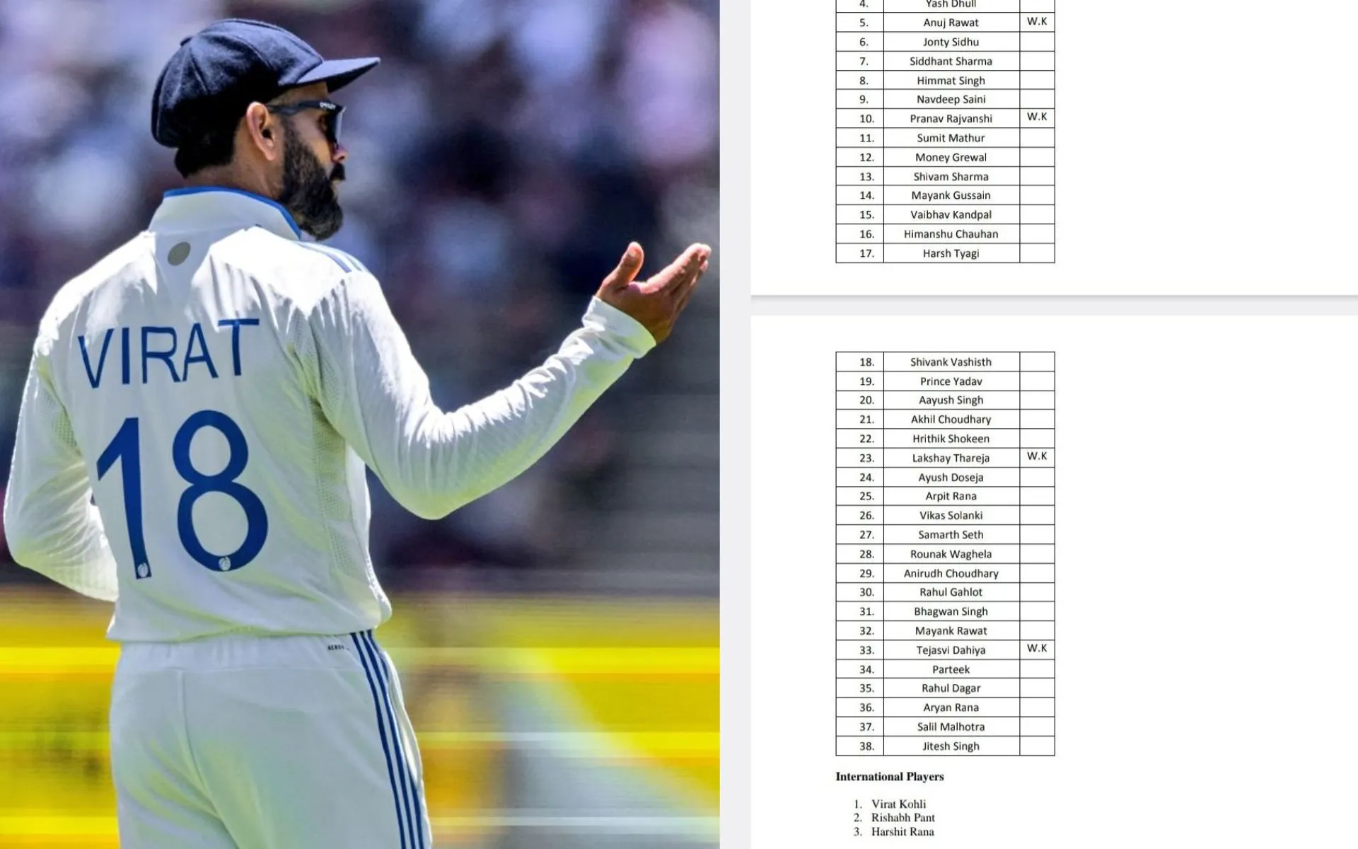 Virat Kohli's name included in Delhi's Probable list (Source:@ Kunal_KLR,x.com)