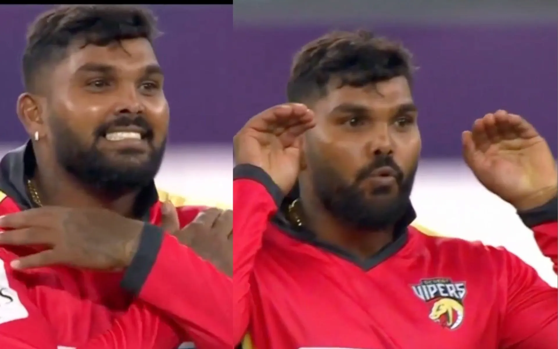 Wanindu Hasaranga celebrates after picking the wicket for Robinson in ILT20 [Source: @ILT20Official/x.com]