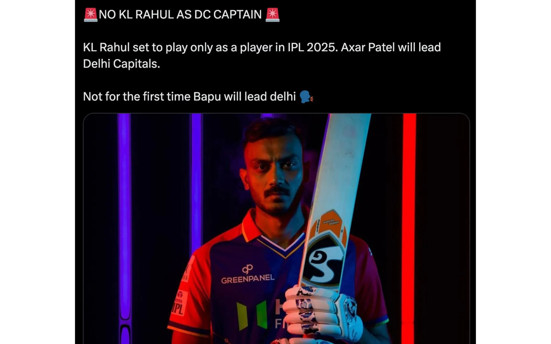 KL Rahul ignored as DC Captain Post [Source: @goatforreal___/x.com]