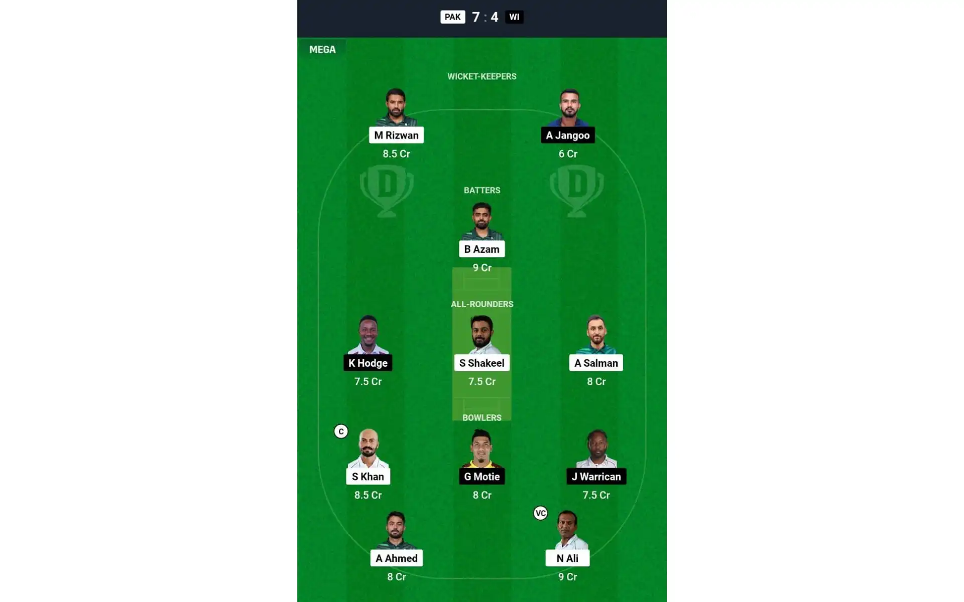 PAK vs WI, 1st Test Dream11 Team 2 [Source: @Dream11 App]