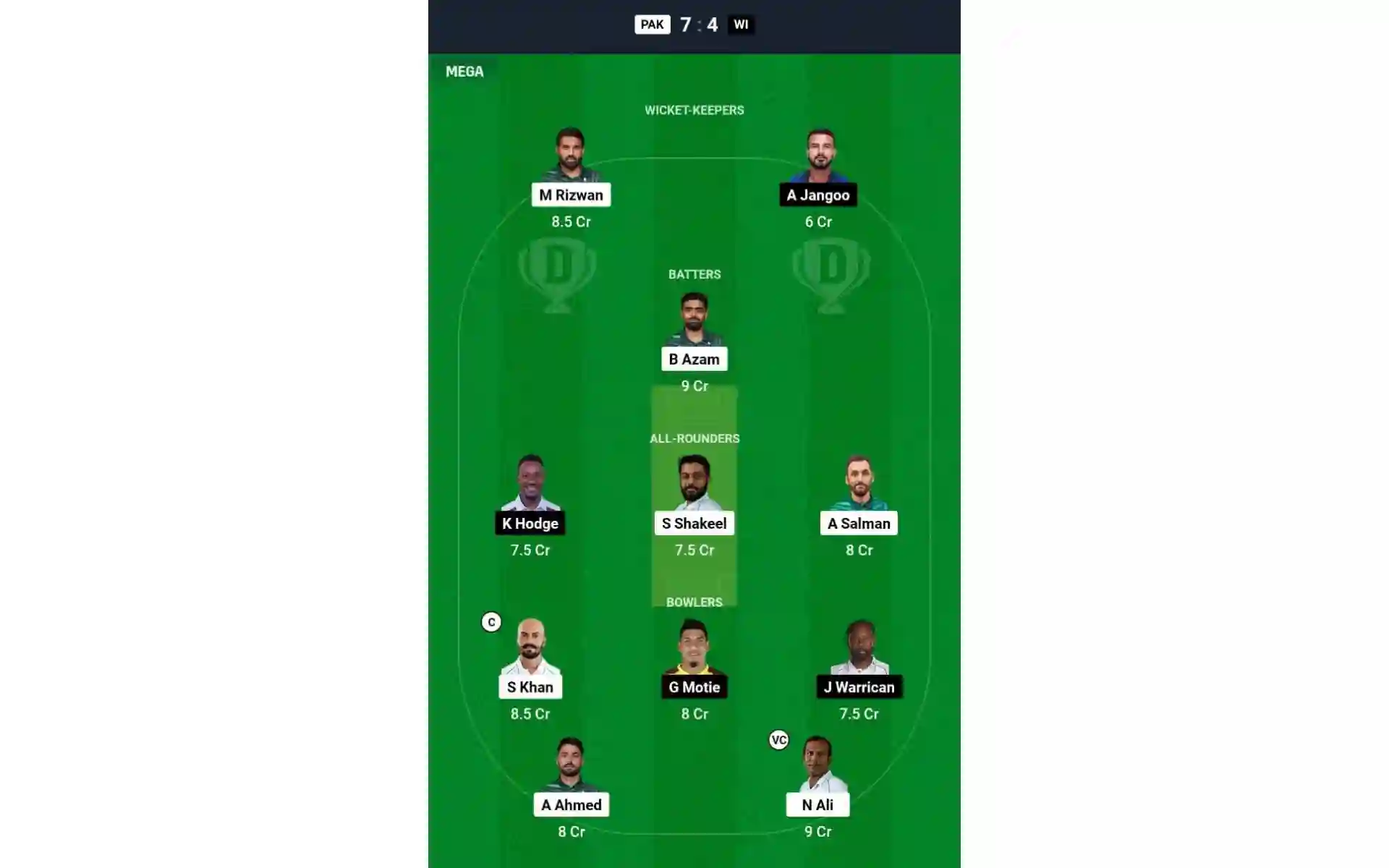 PAK vs WI, 1st Test Dream11 Team 2 [Source: @Dream11 App]