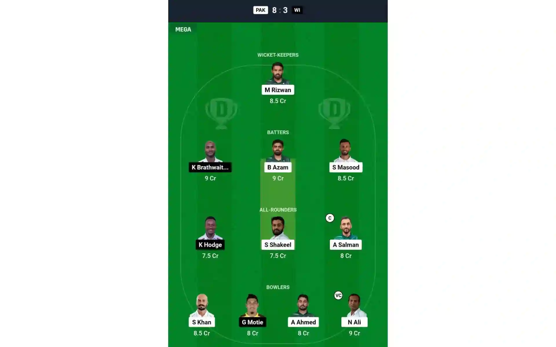 PAK vs WI, 1st Test Dream11 Team 1 [Source: @Dream11 App]