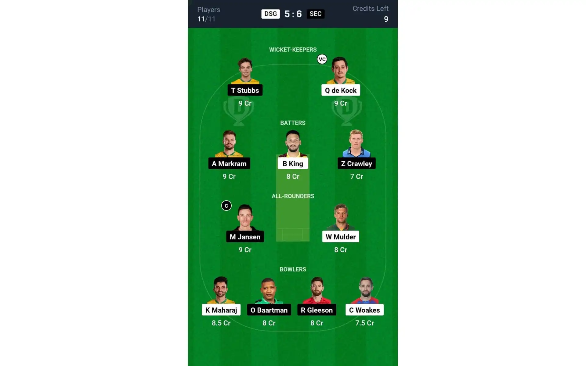 DSG vs SEC, SA20 2025: Dream11 Team 1 [Source: @Dream11 App]