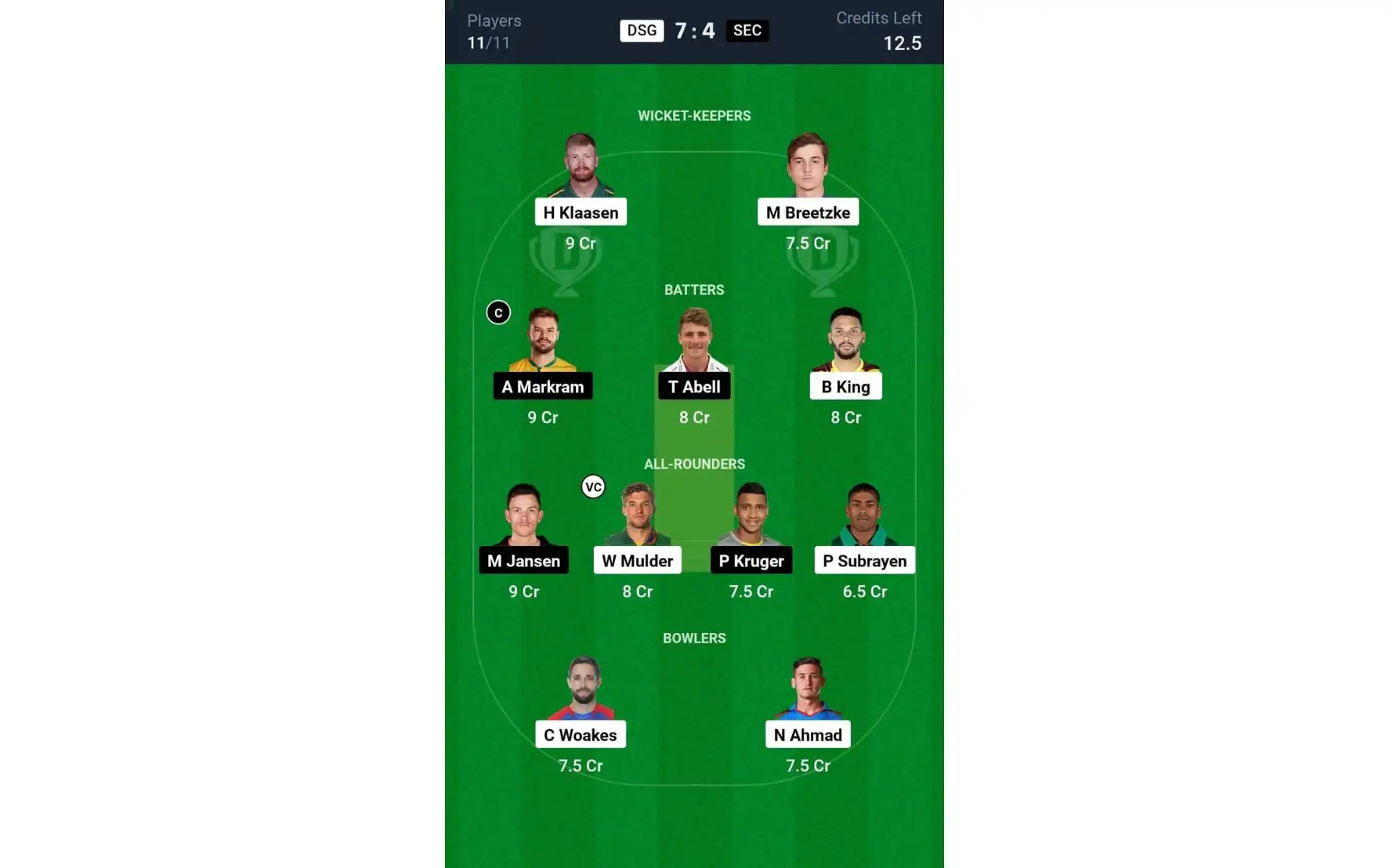 DSG vs SEC, SA20 2025: Dream11 Team 2 [Source: @Dream11 App]
