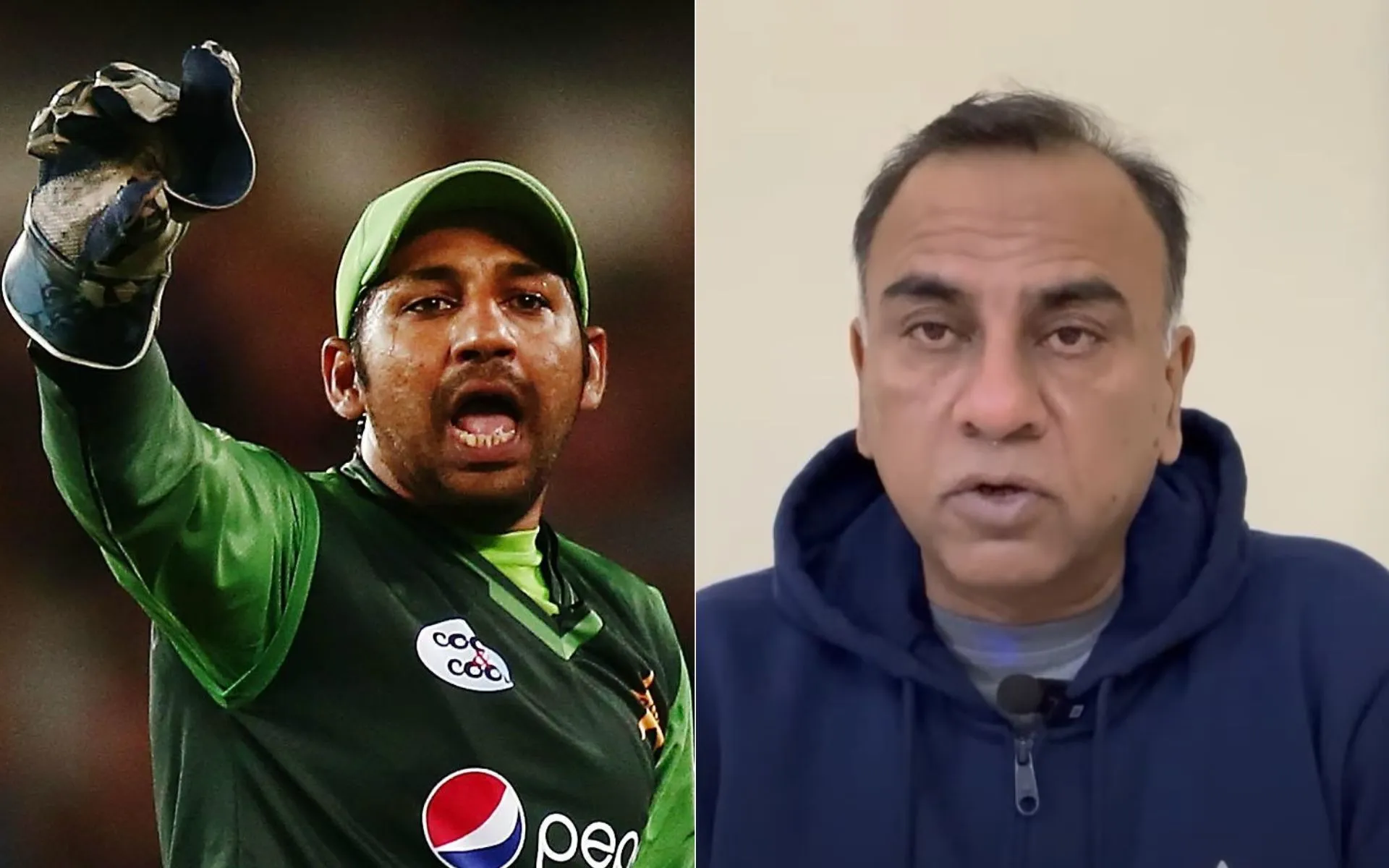 Sarfaraz Ahmed and Basit Ali [Source: @ICC/x, @BasitAliShow/YouTube]