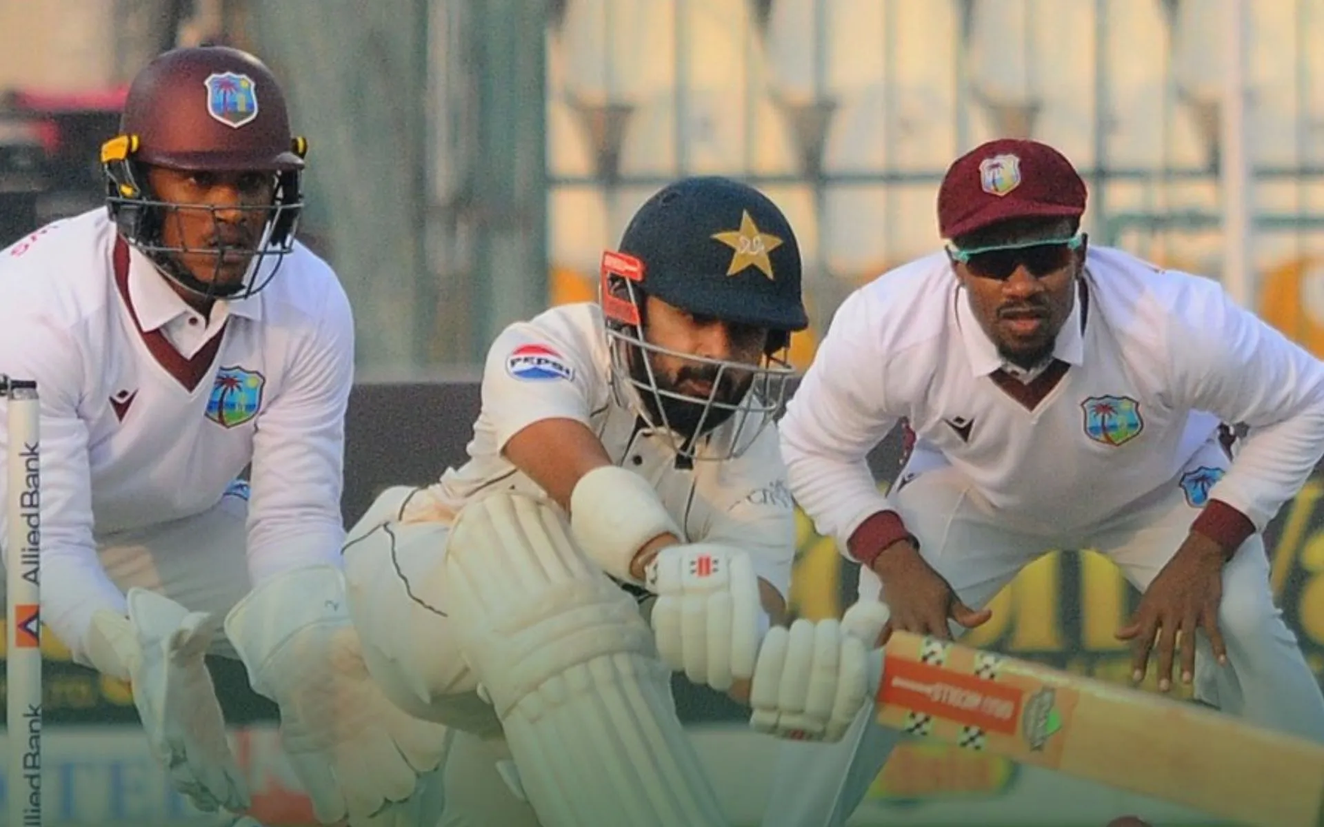 Saud Shakeel in action against West Indies on Day 1 [Source: @TheRealPCB/x]
