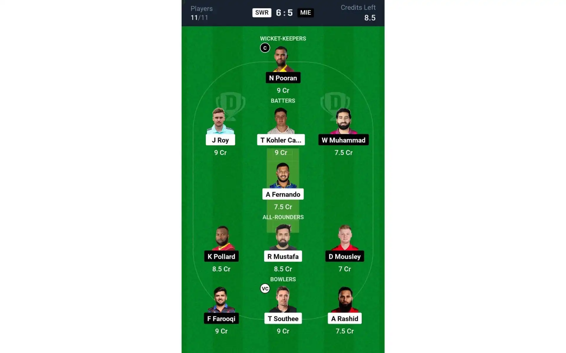 SWR vs MIE, ILT20 2025: Dream11 Team 1 [Source: @Dream11 App]