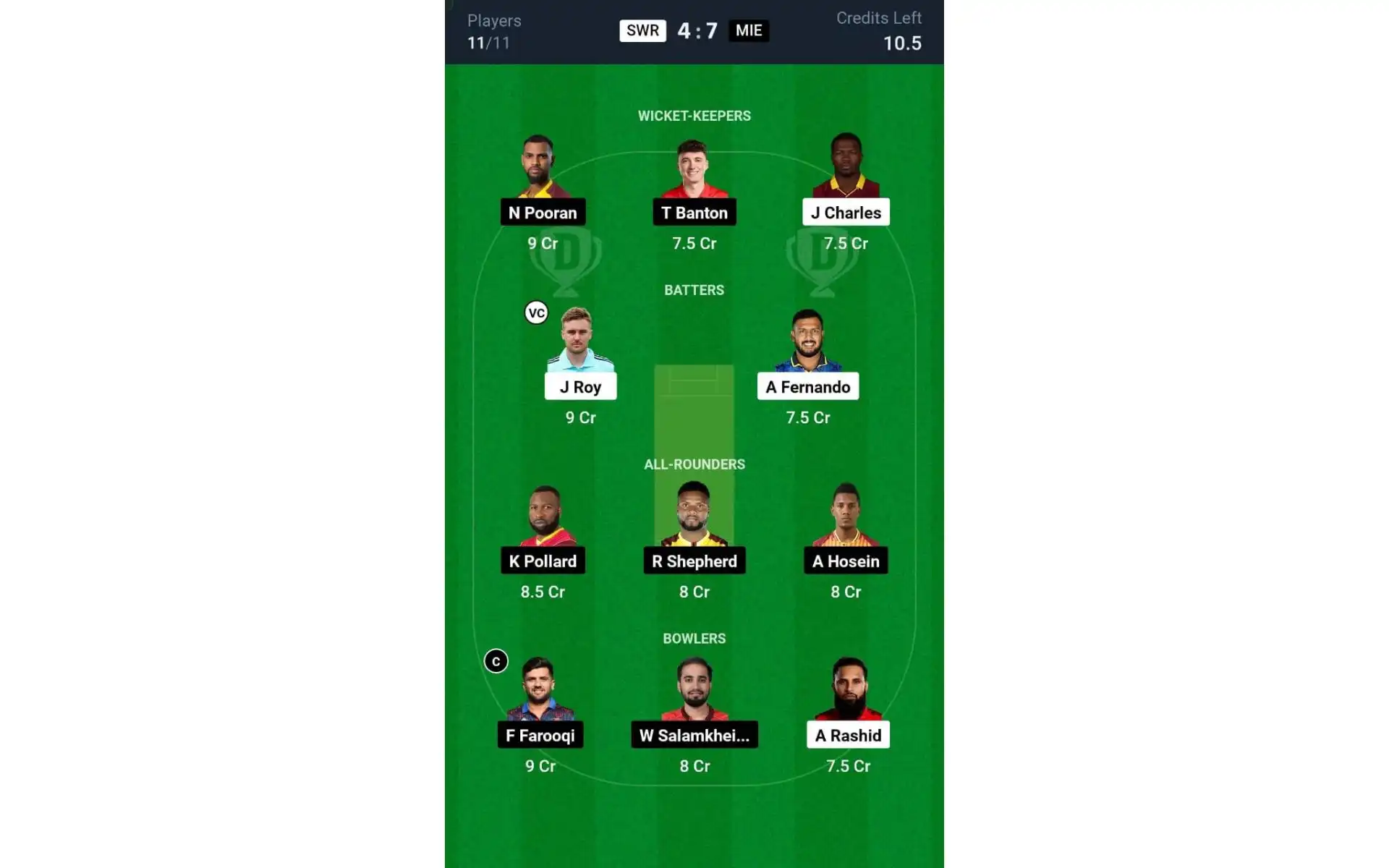 SWR vs MIE, ILT20 2025: Dream11 Team 2 [Source: @Dream11 App]