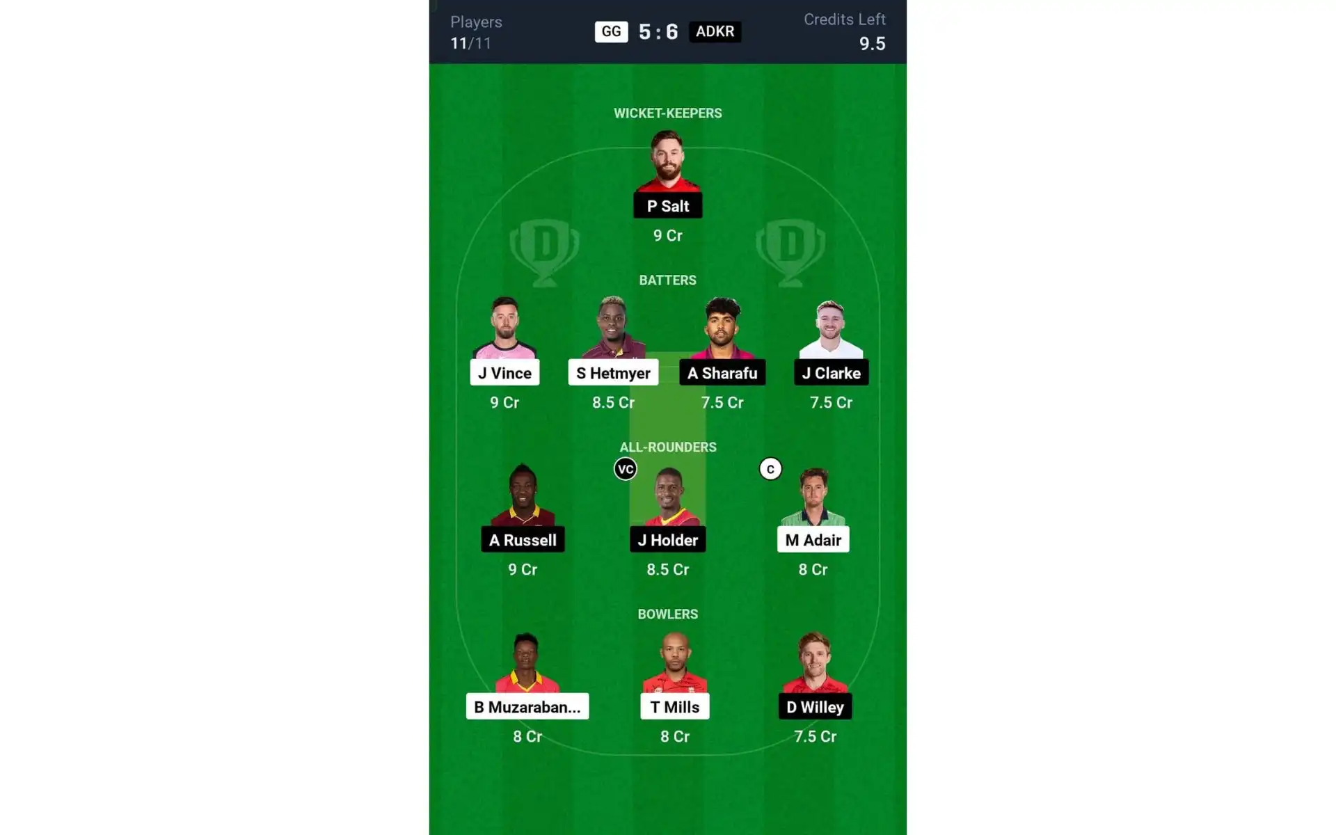 GG vs ADKR, ILT20 2025: Dream11 Team 1 [Source: @Dream11 App]