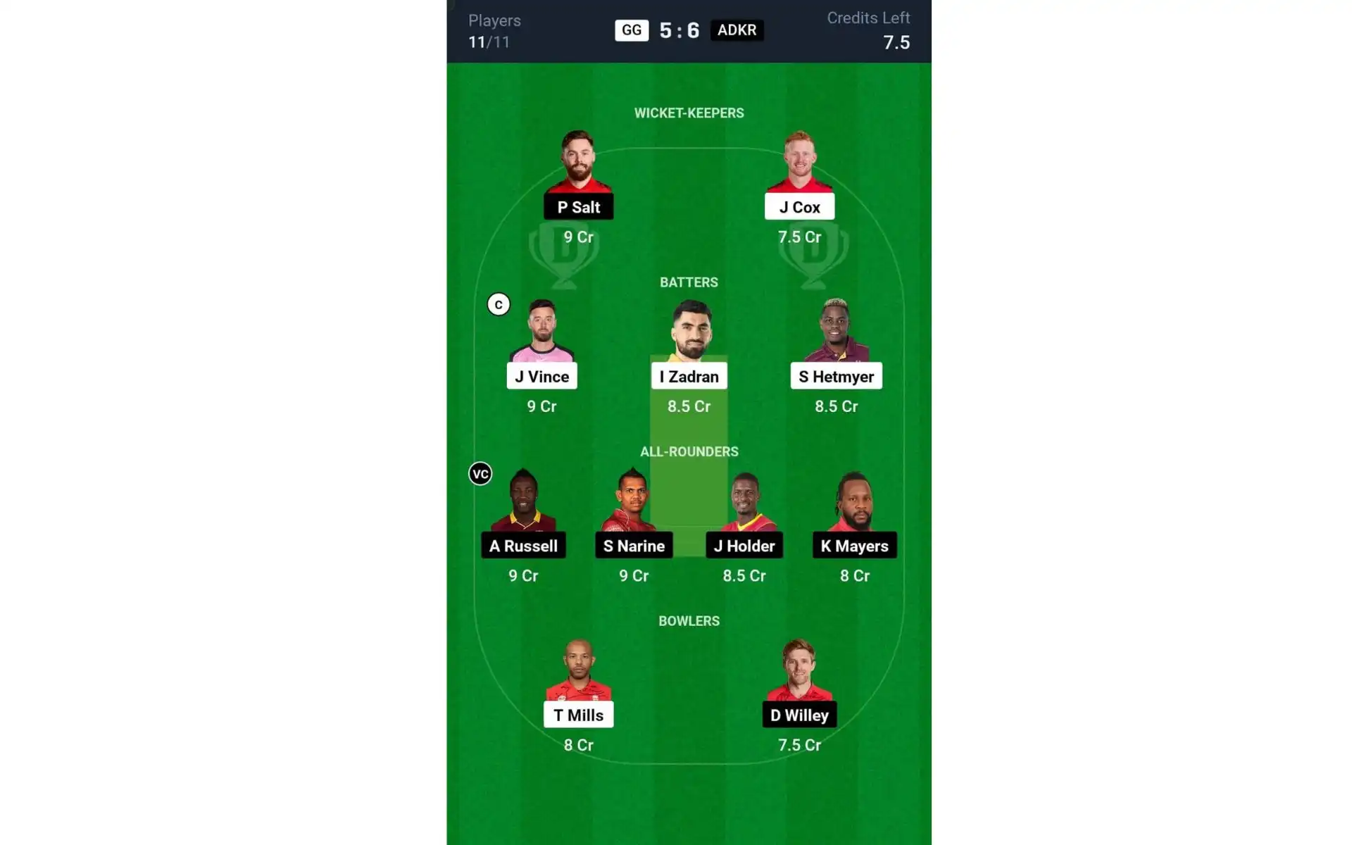 GG vs ADKR, ILT20 2025: Dream11 Team 2 [Source: @Dream11 App]