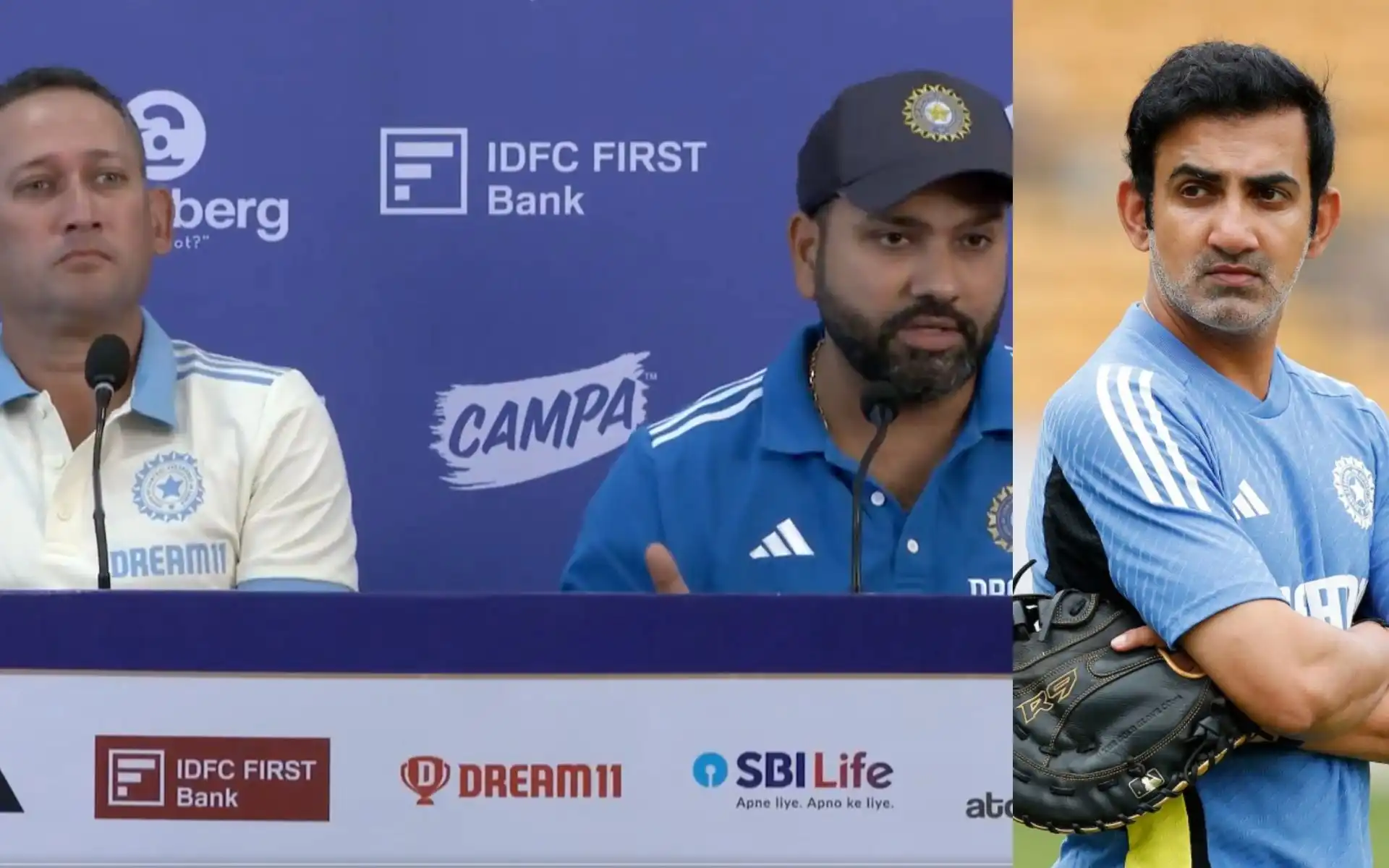 Rohit and Agarkar addressed the PC; a file photo of Gambhir (Source: @muffadal_vohra and @KnightClub_KKR)