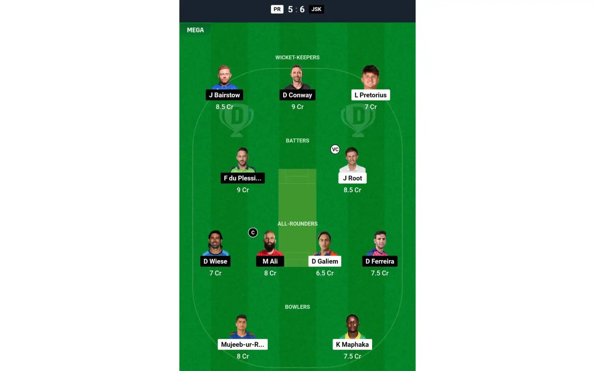 PR vs JSK SA20 2025 Match 15 Dream11 Team 1 [Source: @Dream11 App]