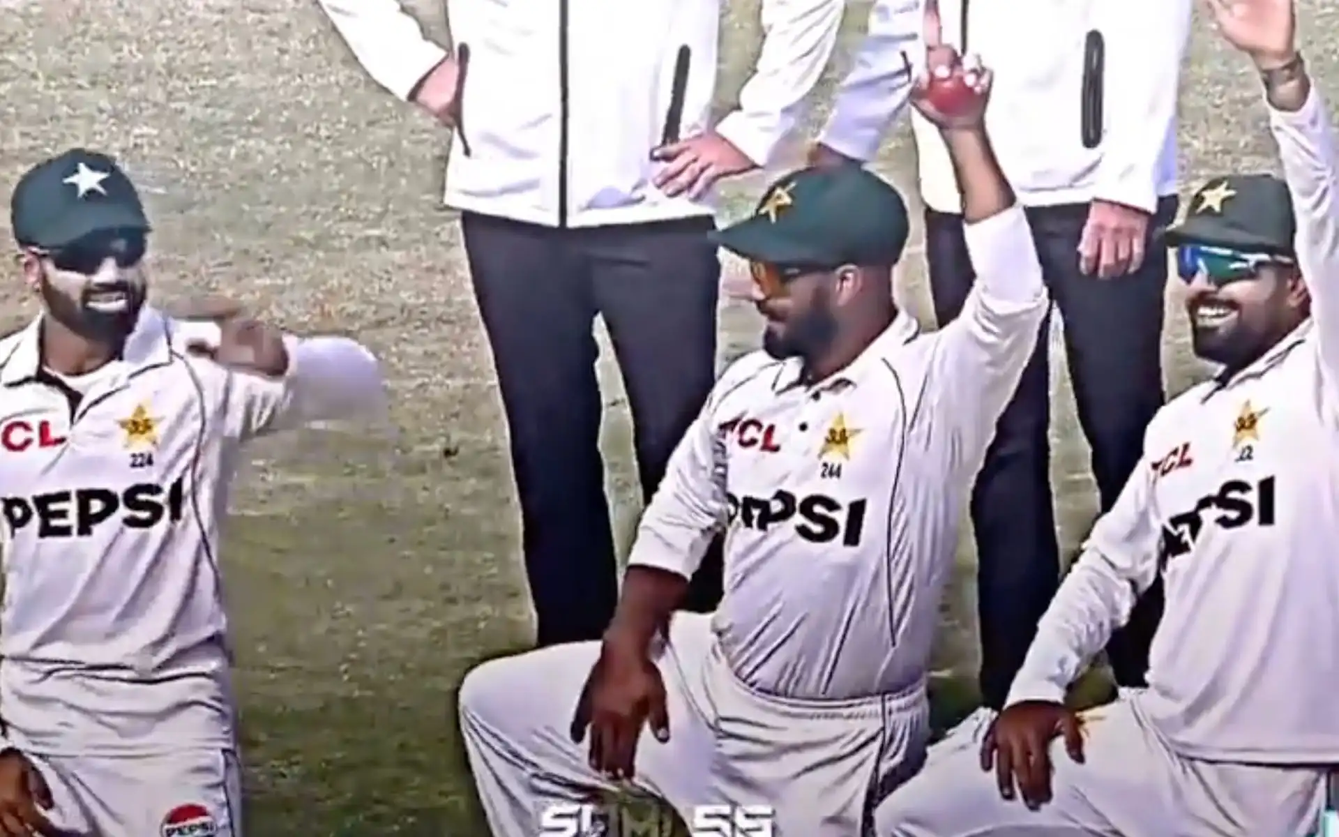 Sajid Khan, Babar Azam and Mohd. Rizwan (Source: @irfanahmad60173/X.com)