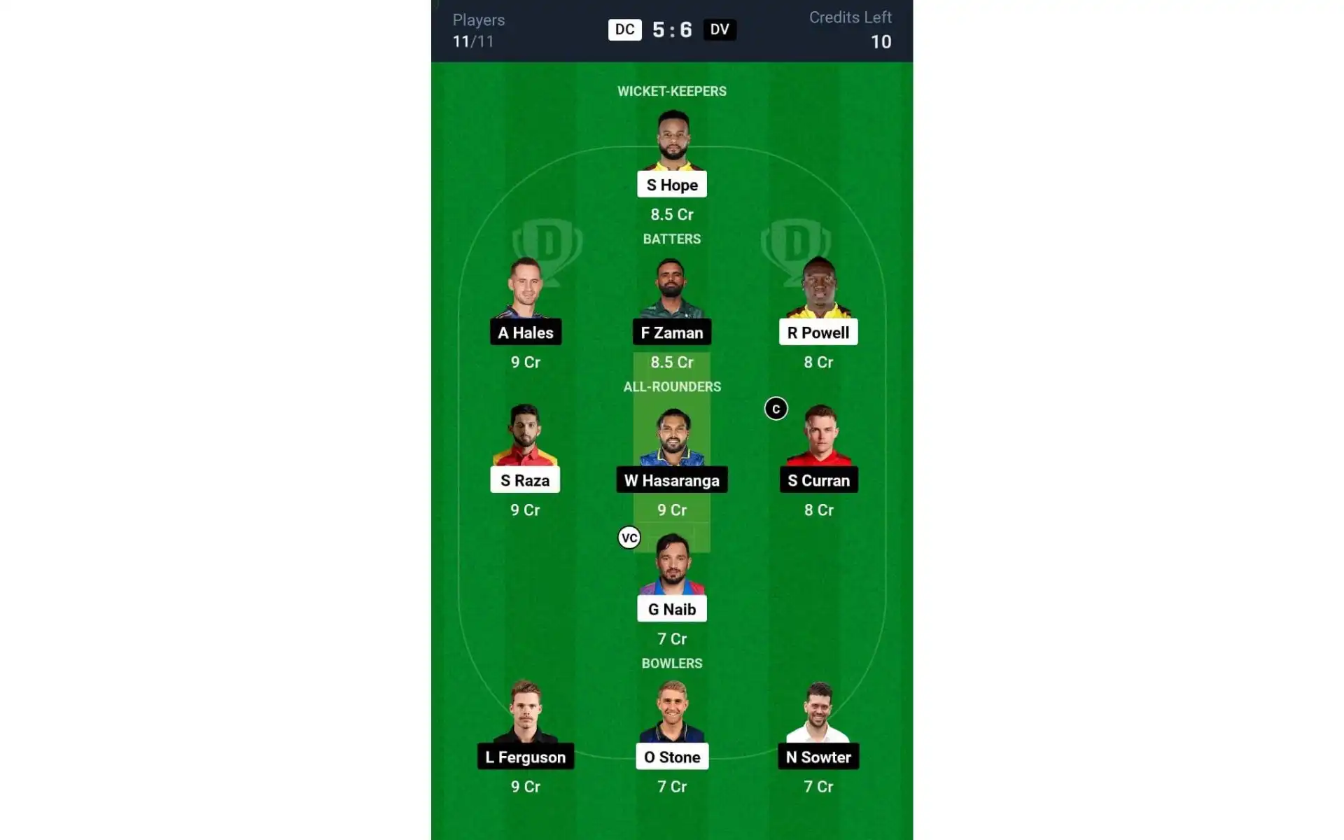 DC vs DV, ILT20 2025: Dream11 Team 1 [Source: @Dream11 App]