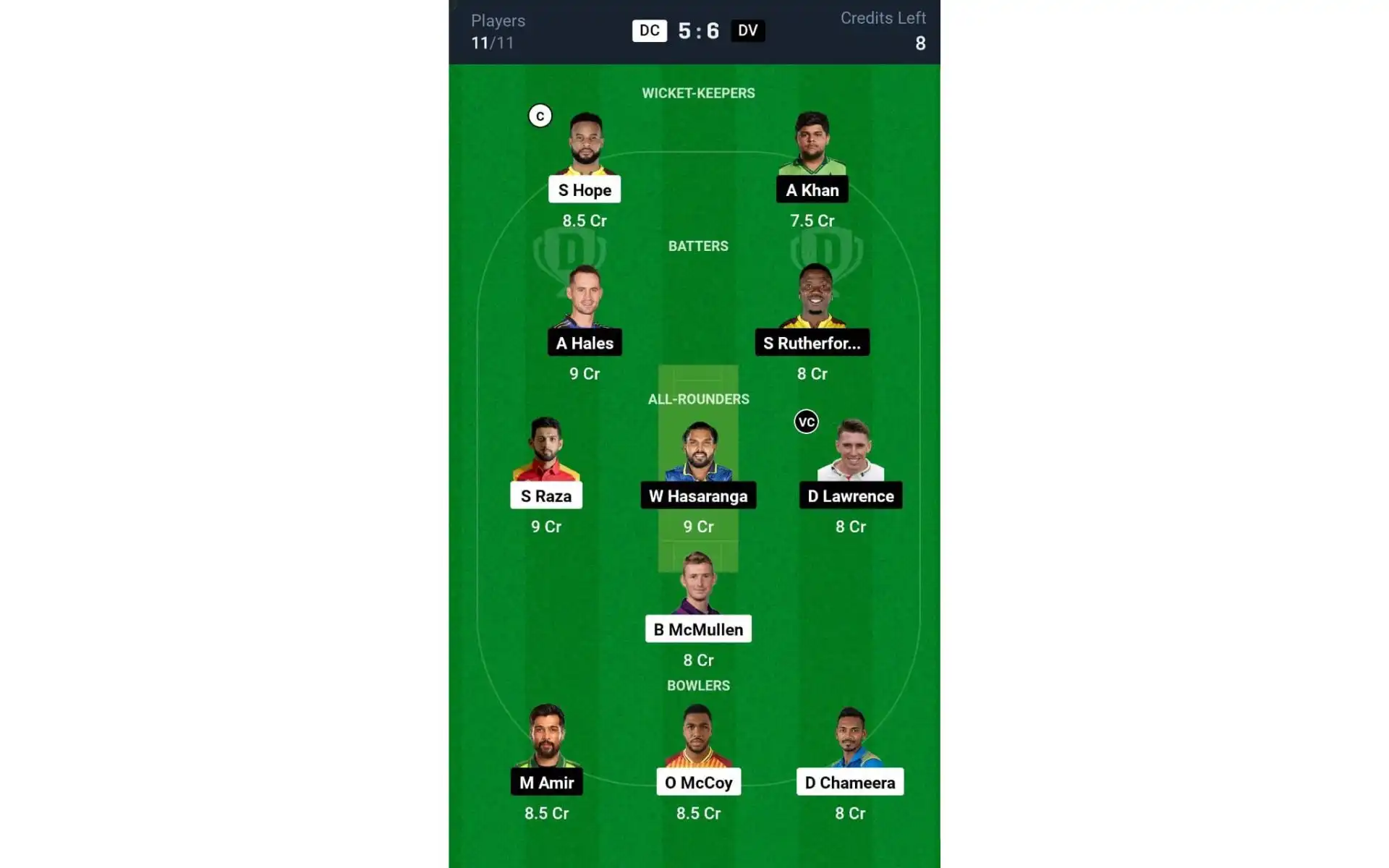 DC vs DV, ILT20 2025: Dream11 Team 2 [Source: @Dream11 App]