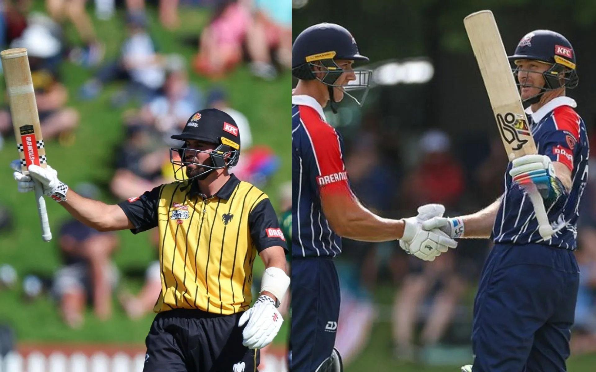 Tim Robinson, Bevon Jacobs and Martin Guptill (Source: @Kiwiscricketfan/X.com, @PerryADuck/X.com)