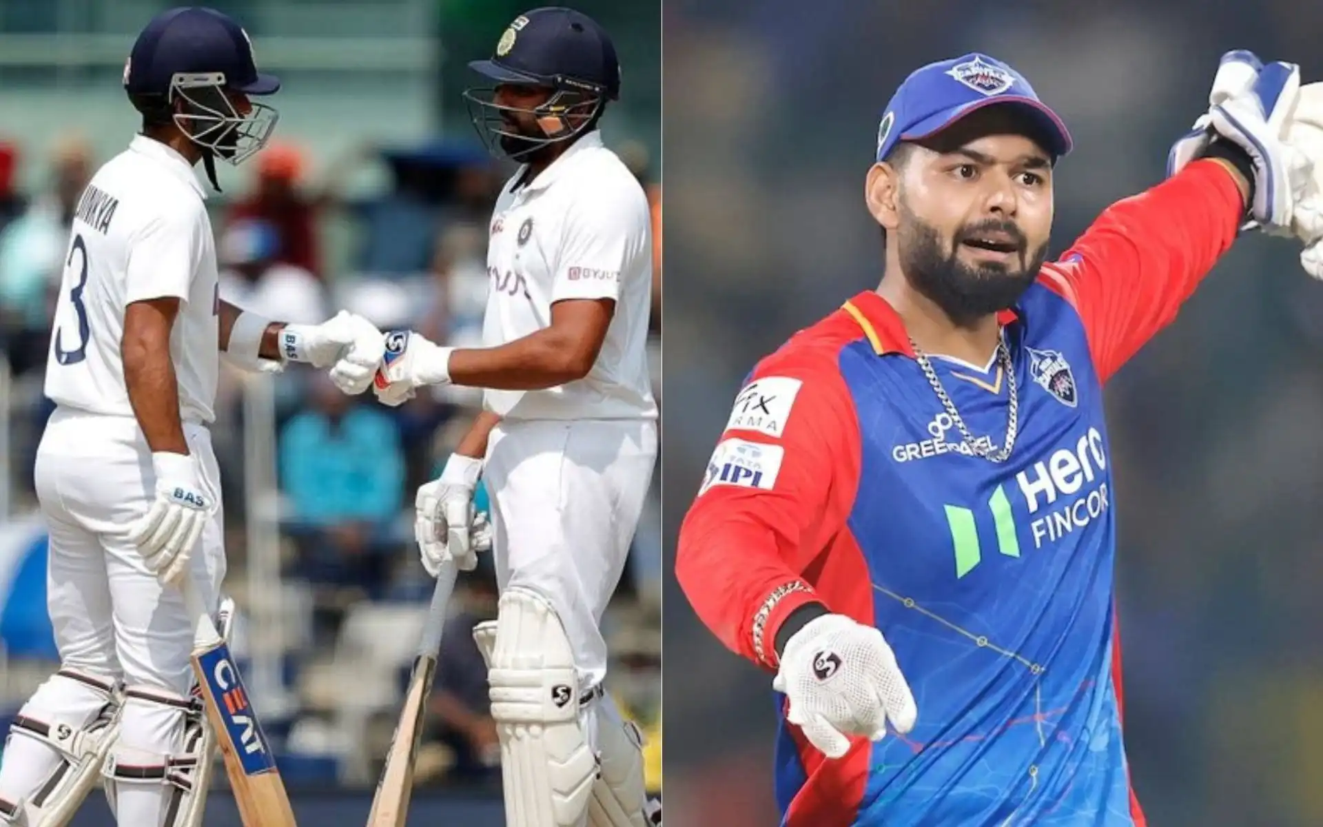 Rohit Sharma with Ajinkya Rahane and Rishabh Pant [Source: @Johns, @ImTanujSingh/x]