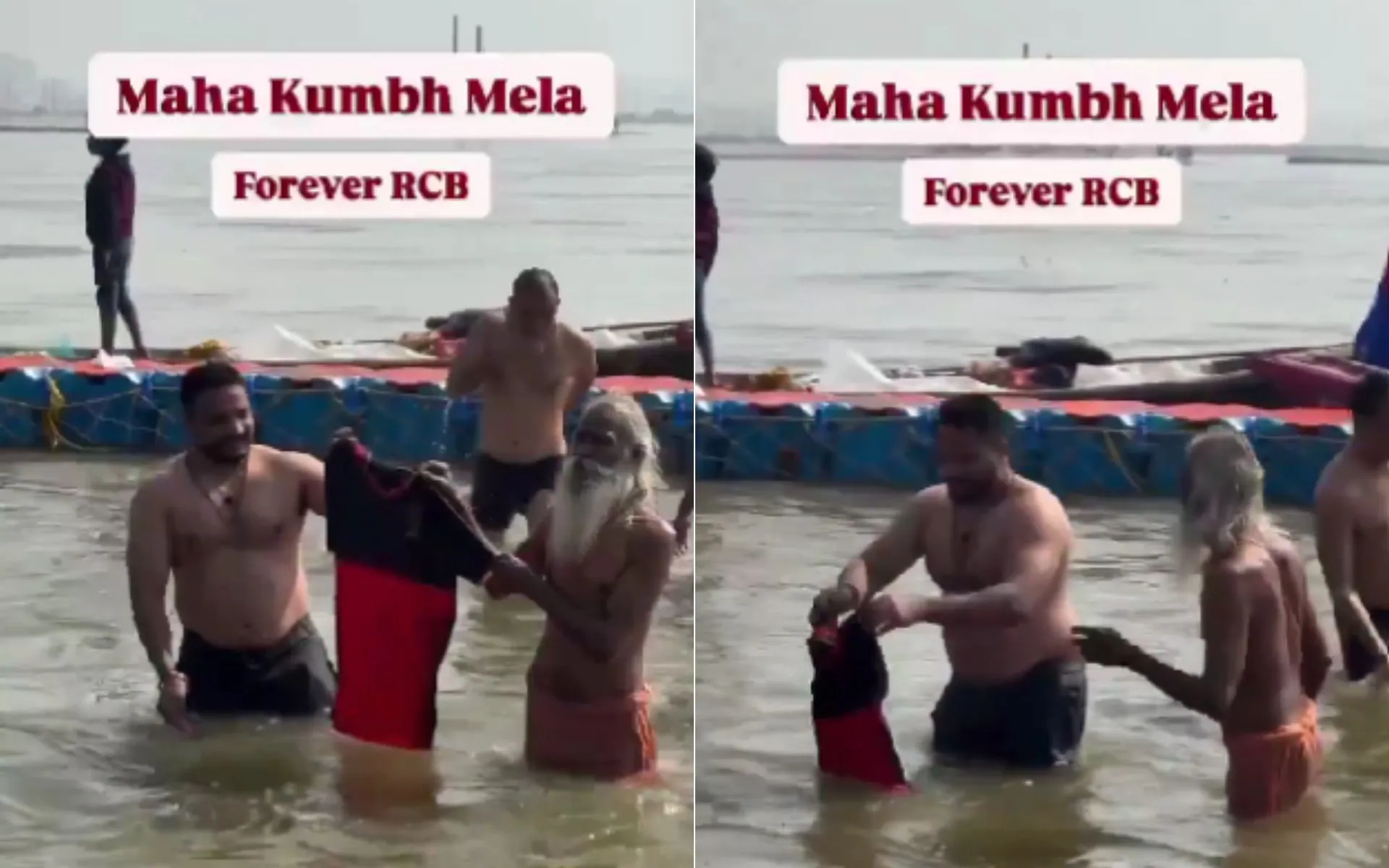 Viral video of RCB fan dipping jersey at Maha Kumbh has fans talking [Source: @ImTanujSingh/x.com]