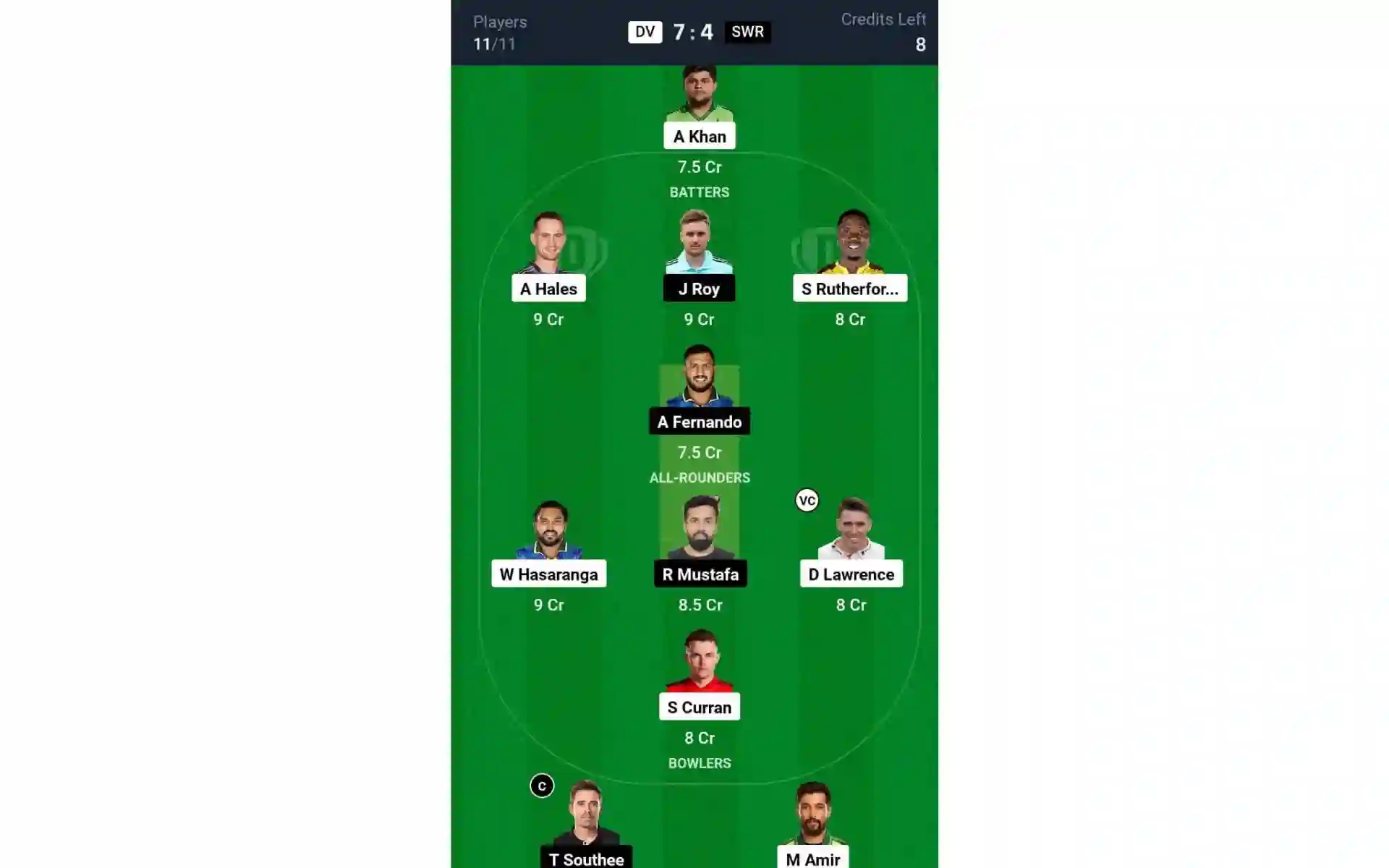 DV vs SWR, ILT20 2025: Dream11 Team 2 [Source: @Dream11 App]