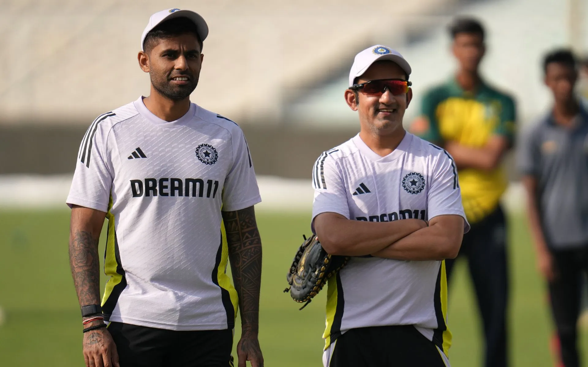 Suryakumar Yadav and Gautam Gambhir during nets. [Source: @BCCI/X]