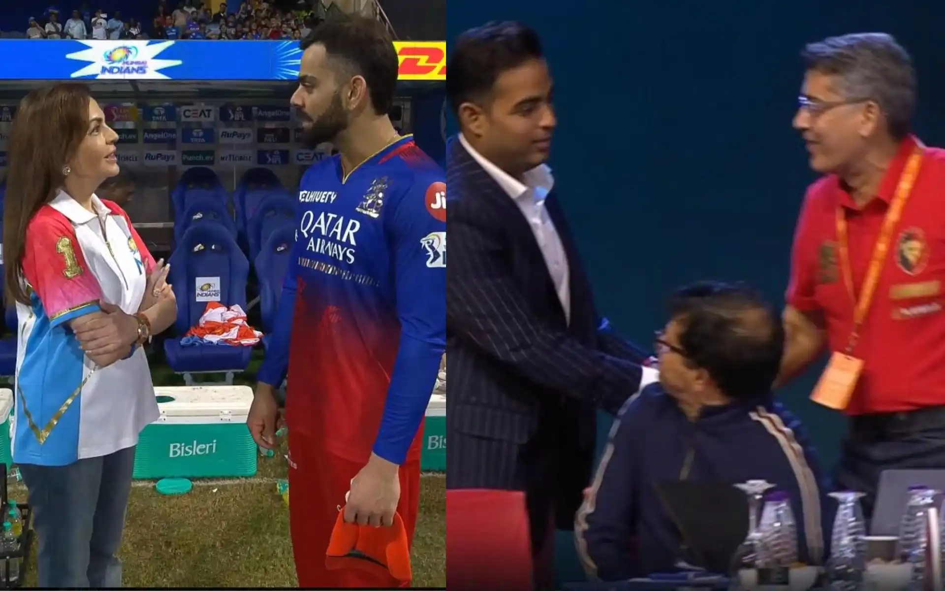 Old picture of Nita and Akash Ambani with Virat Kohli and RCB Owner (Source: @sarkarstix,@muffadal_vohra/X.com)