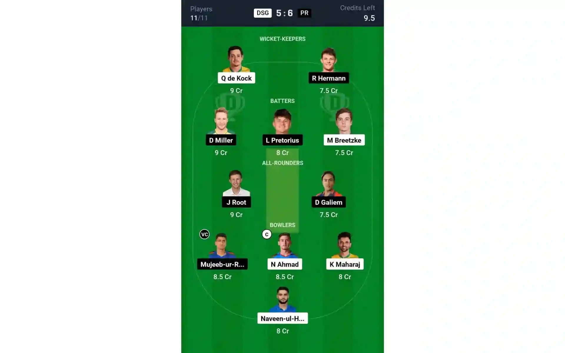 DSG vs PR, SA20 2025: Dream11 Team 1 [Source: @Dream11 App]