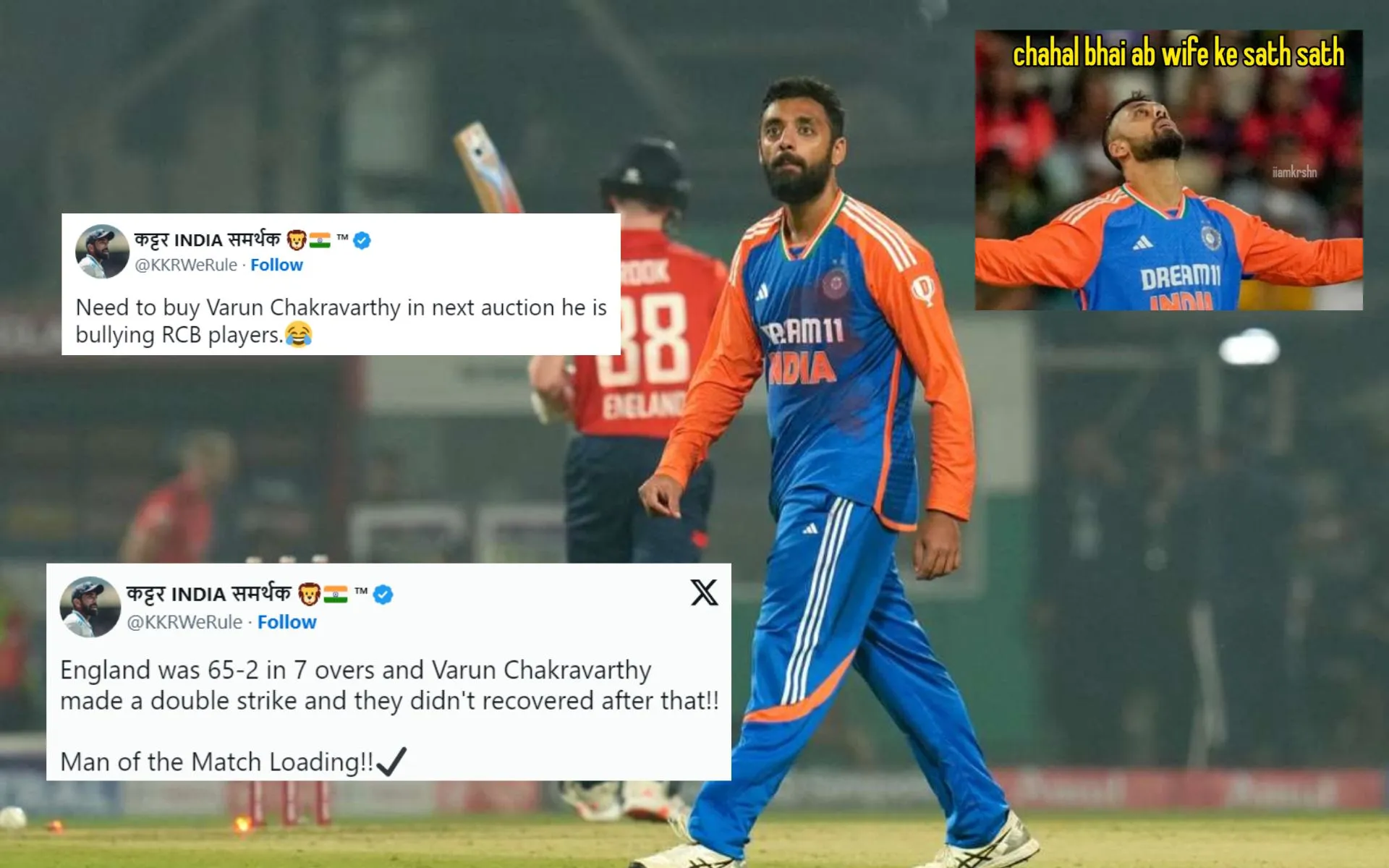 Varun Chakravarthy weaved magic with his 3-fer in the 1st T20I against England [Source: @IamTanujSingh/X.com]