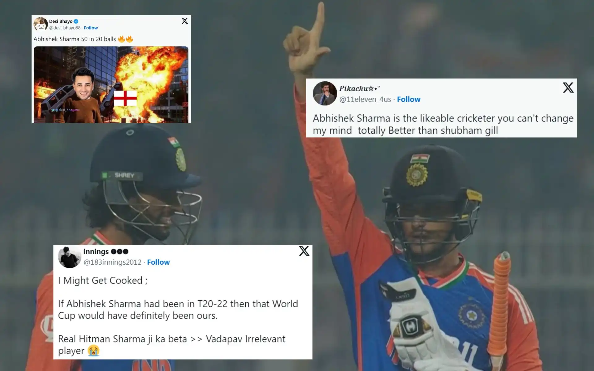 Abhishek Sharma played a monstrous 79-run knock off 34 balls in 1st T20I [Source: @Shebas_10dulkar/X.com]