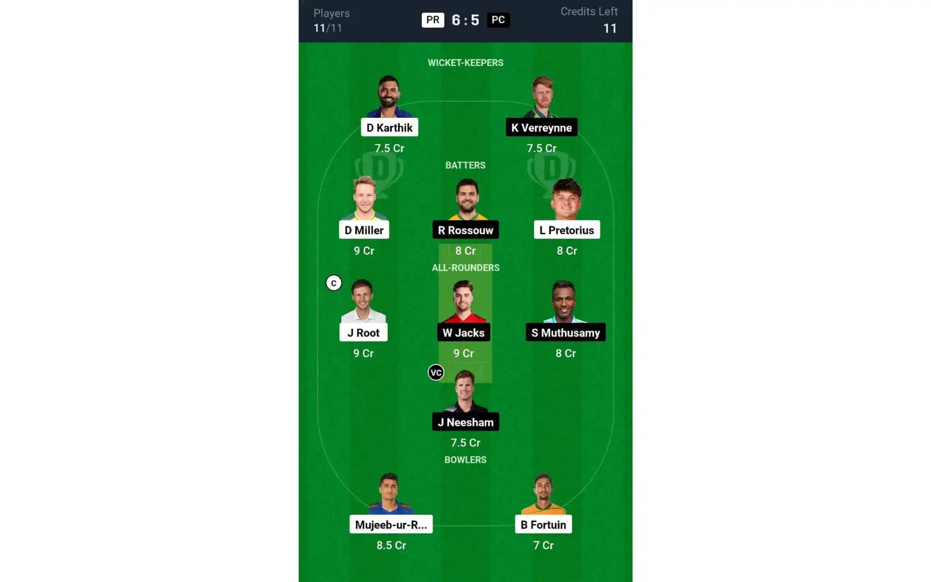 PR vs PC, SA20 2025: Dream11 Team 2 [Source: @Dream11 App]
