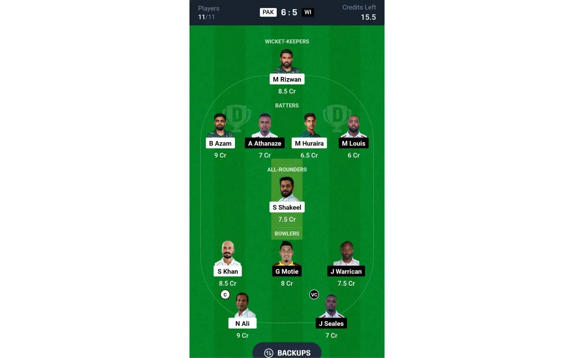 PAK vs WI, 2nd Test: Dream11 Team 1 [Source: @Dream11 App]