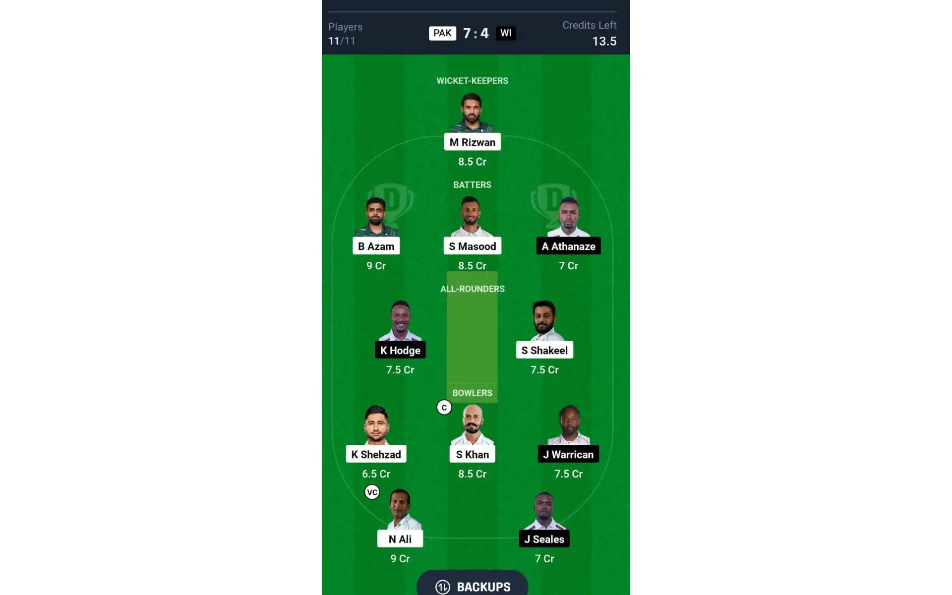 PAK vs WI, 2nd Test: Dream11 Team 2 [Source: @Dream11 App]