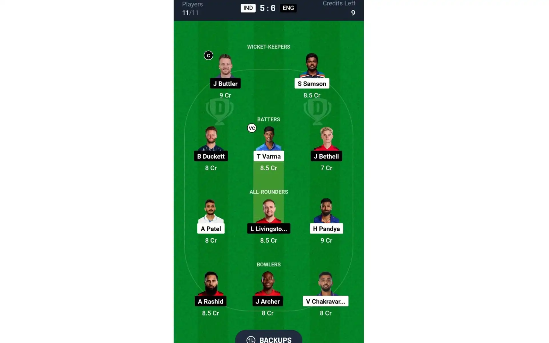 IND vs ENG, 2nd T20I: Dream11 Team 1 [Source: @Dream11 App]