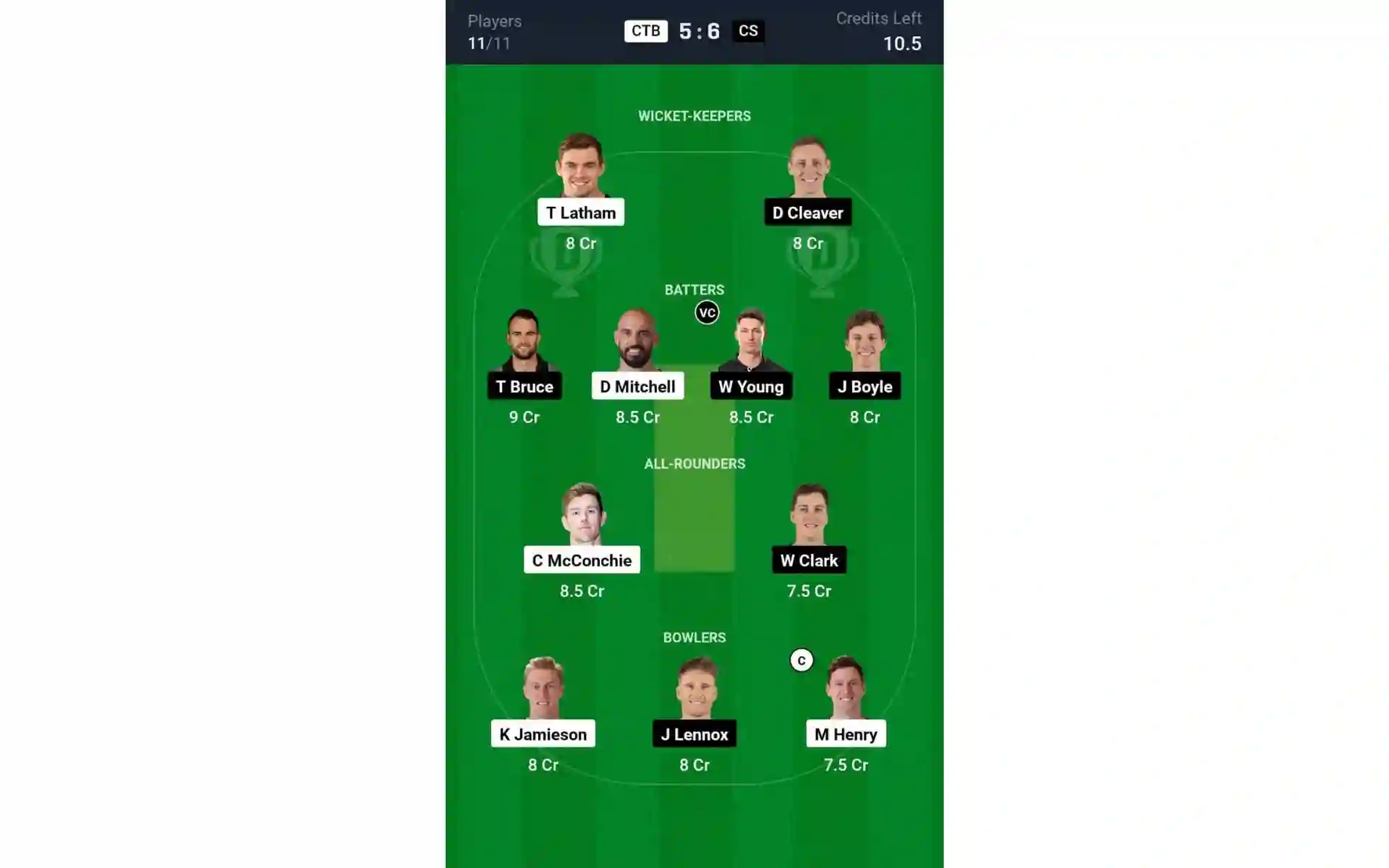 CTB vs CS, Super Smash 2024-25: Dream11 Team 2 [Source: @Dream11 App]