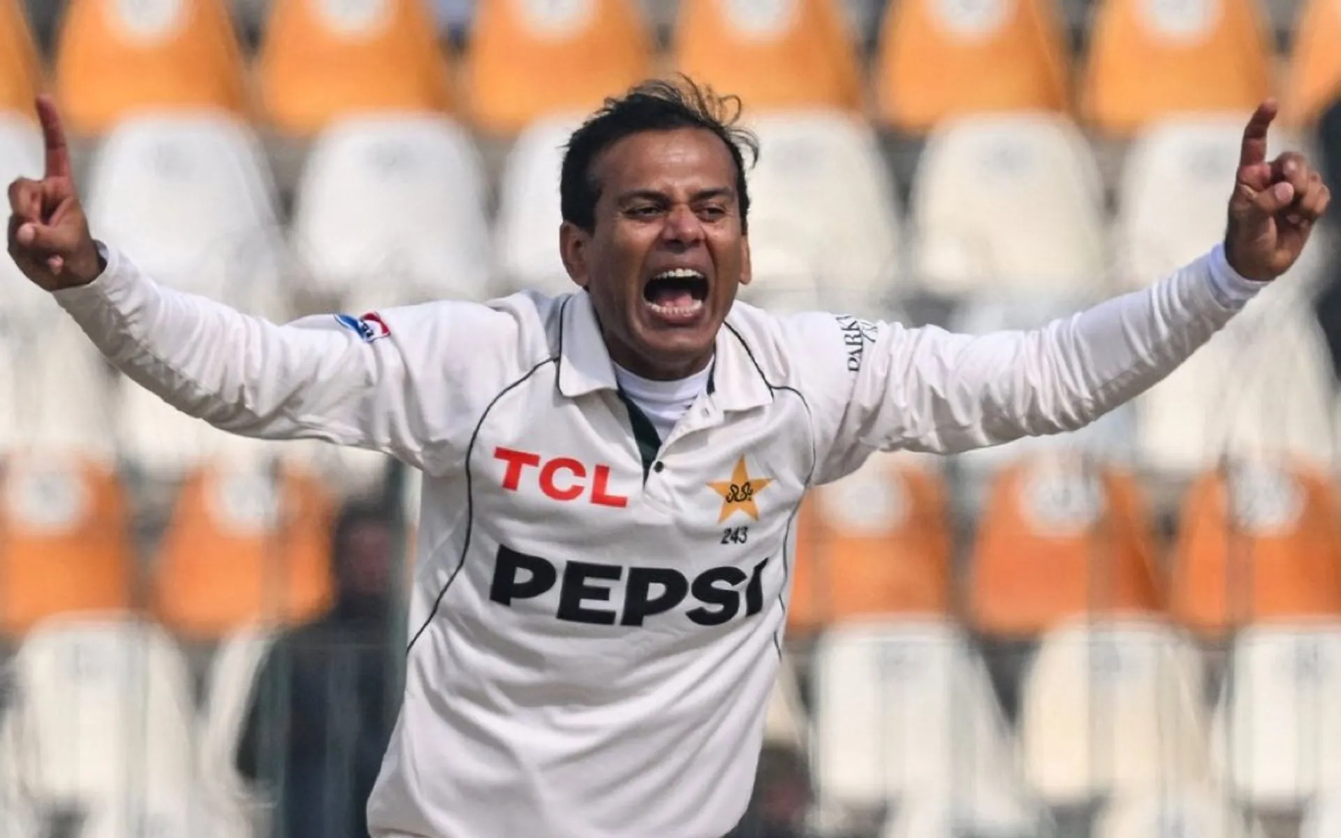 Noman Ali takes hat-trick against WI (Source:@kingbabararmy)