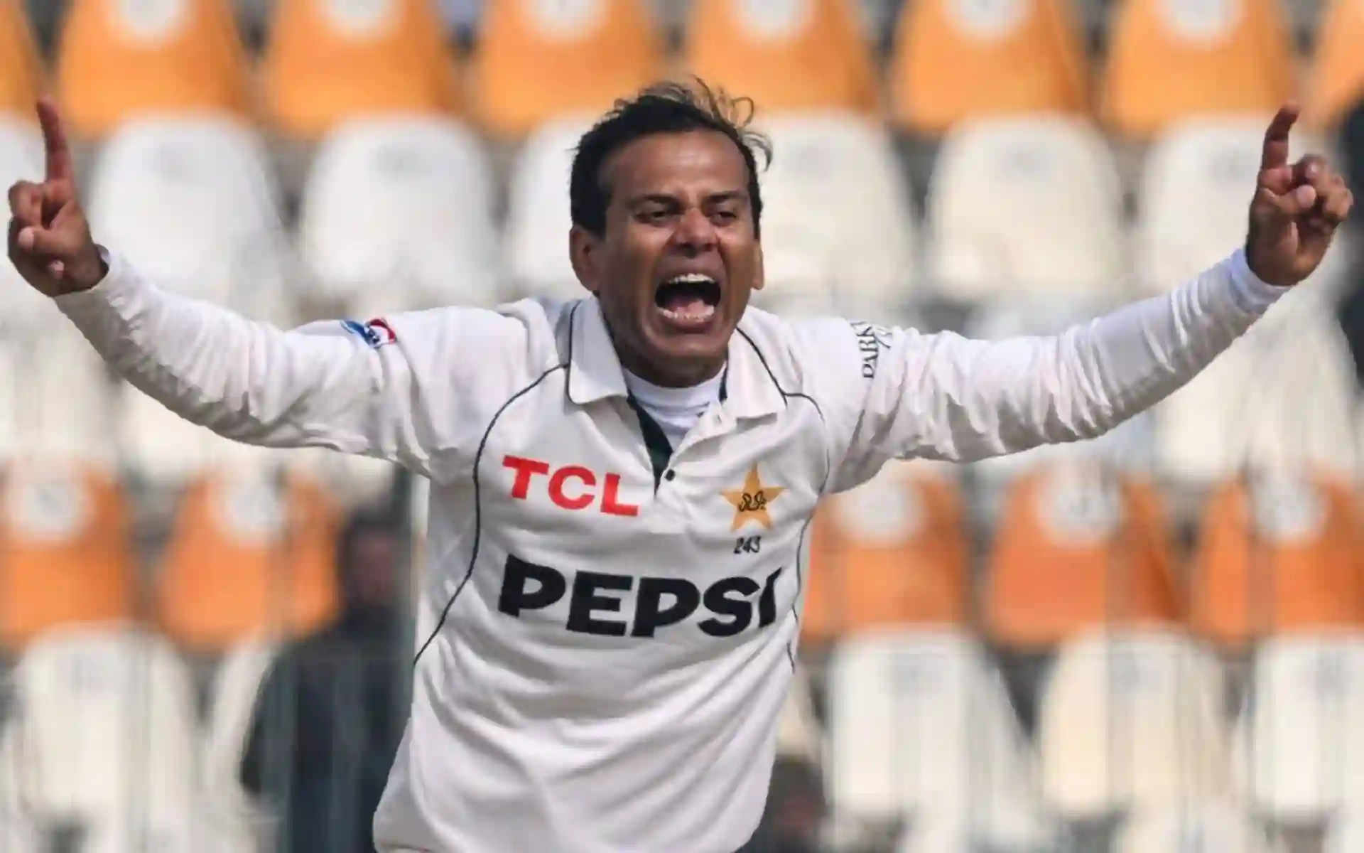 Noman Ali takes hat-trick against WI (Source:@kingbabararmy)