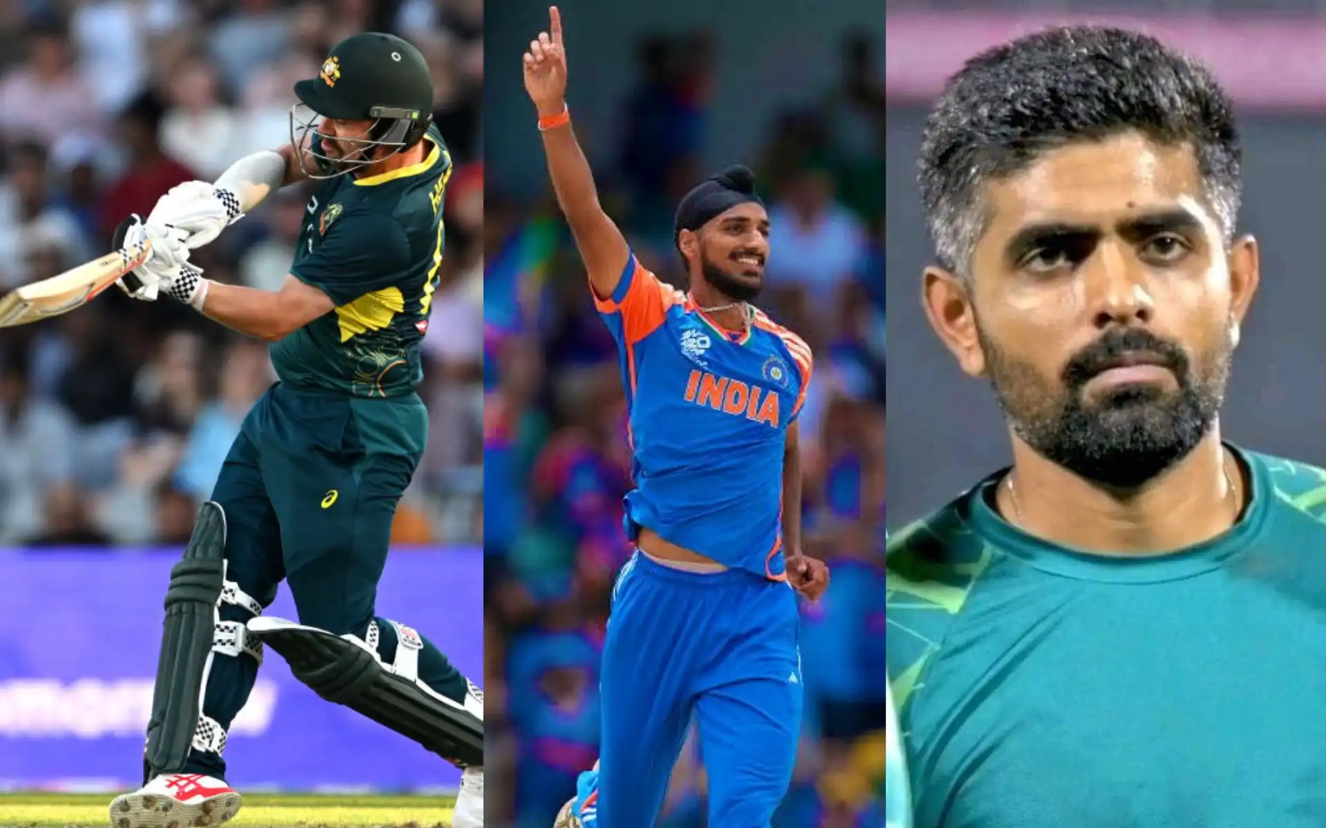 Travis Head, Arshdeep Singh and Babar Azam [Source: @cricketcomau, @duj4a/x.com]