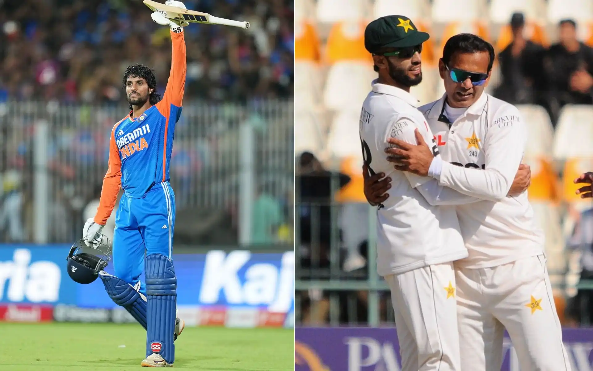 Tilak Varma and Pakistan players [Source: @BCCI, @TheRealPCB/x]