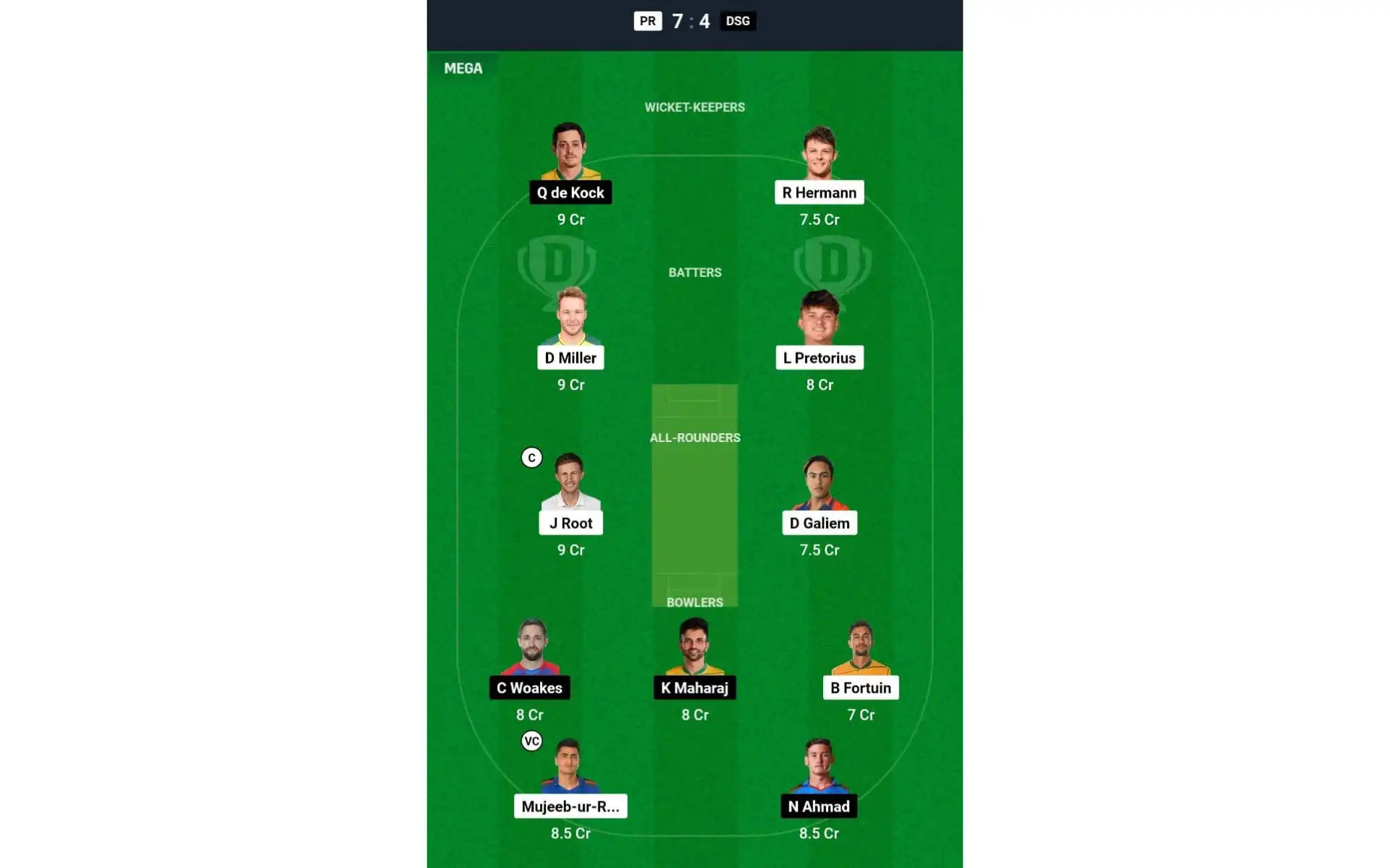 PR vs DSG, SA20 2025: Dream11 Team 1 [Source: @Dream11 App]