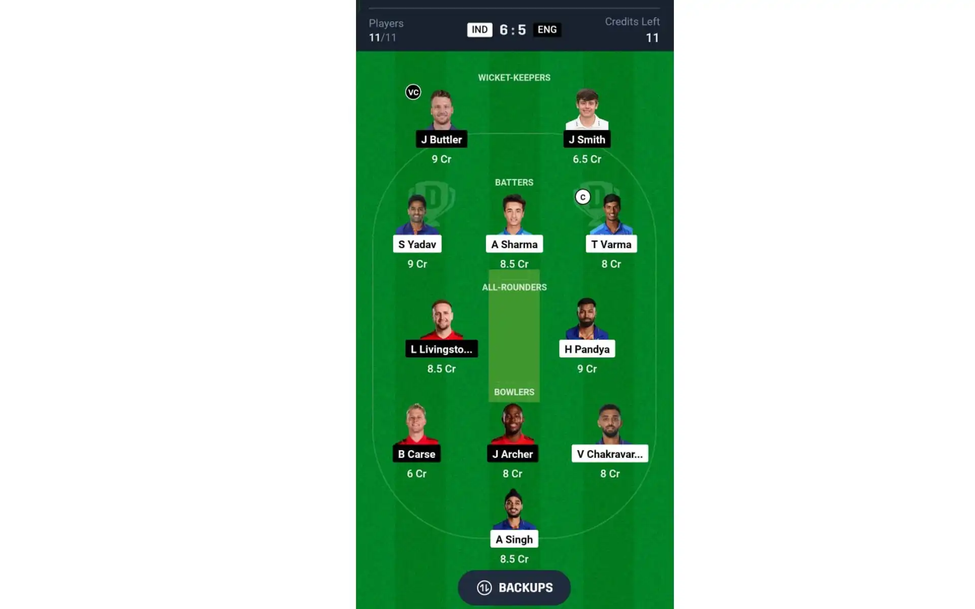 IND vs ENG, 3rd T20I: Dream11 Team1 [Source: @Dream11 App]