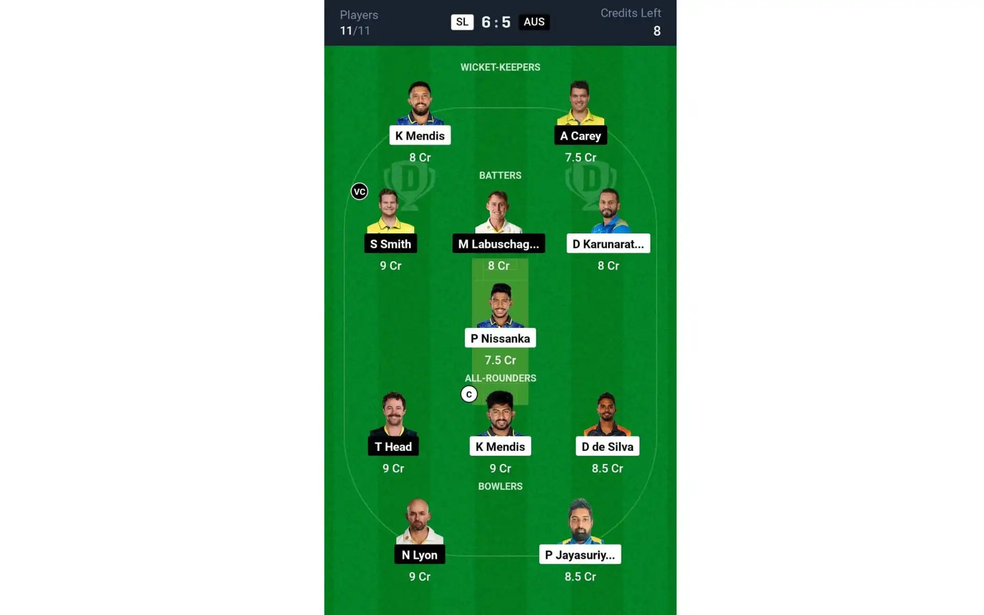 SL vs AUS 1st Test 2025: Dream11 Team 1 [Source: @Dream11 App]