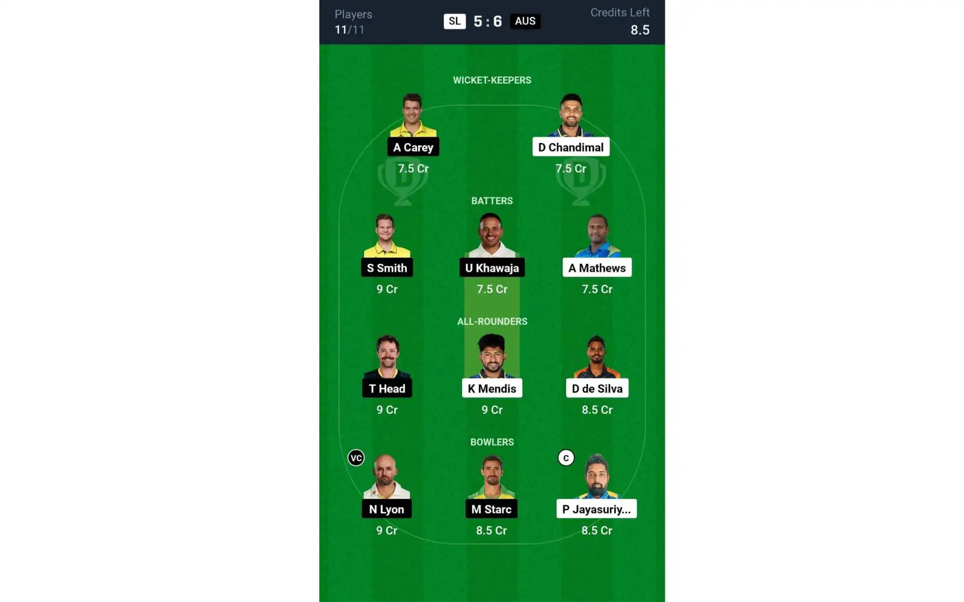 SL vs AUS 1st Test 2025: Dream11 Team 2 [Source: @Dream11 App]