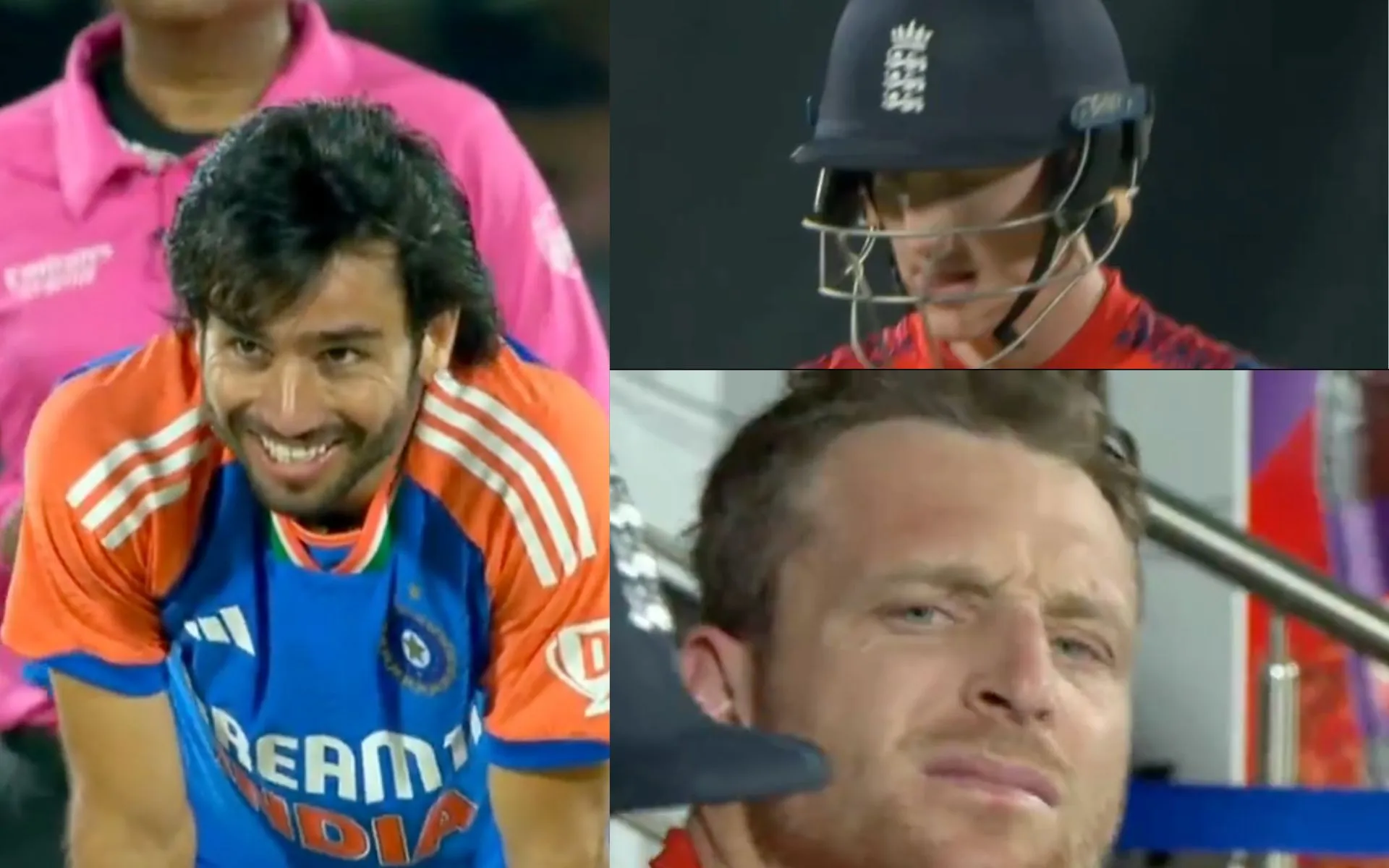 Reaction of Bishnoi and Buttler After Brook's wicket [Source: @21OneTwo34/x.com]